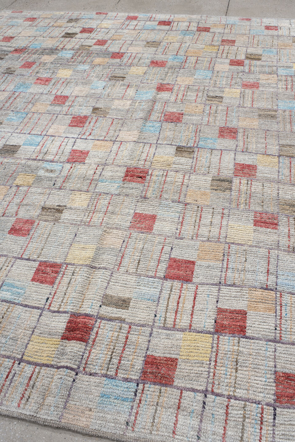 8' x 10' one-of-a-kind handmade vintage Tulu large size rug. Color palette: gray, ivory, faded red, pale blue, beige, taupe