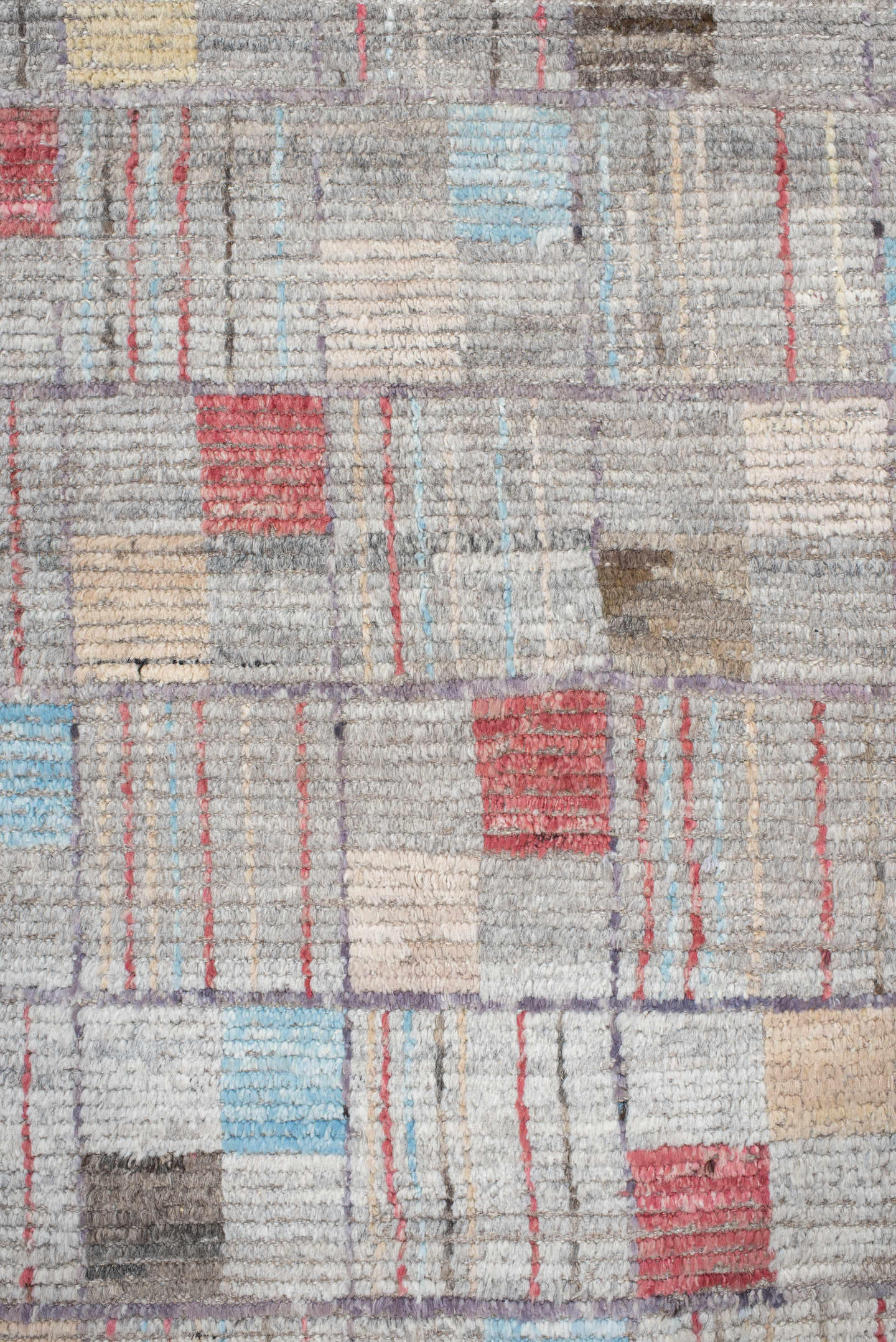 8' x 10' one-of-a-kind handmade vintage Tulu large size rug. Color palette: gray, ivory, faded red, pale blue, beige, taupe