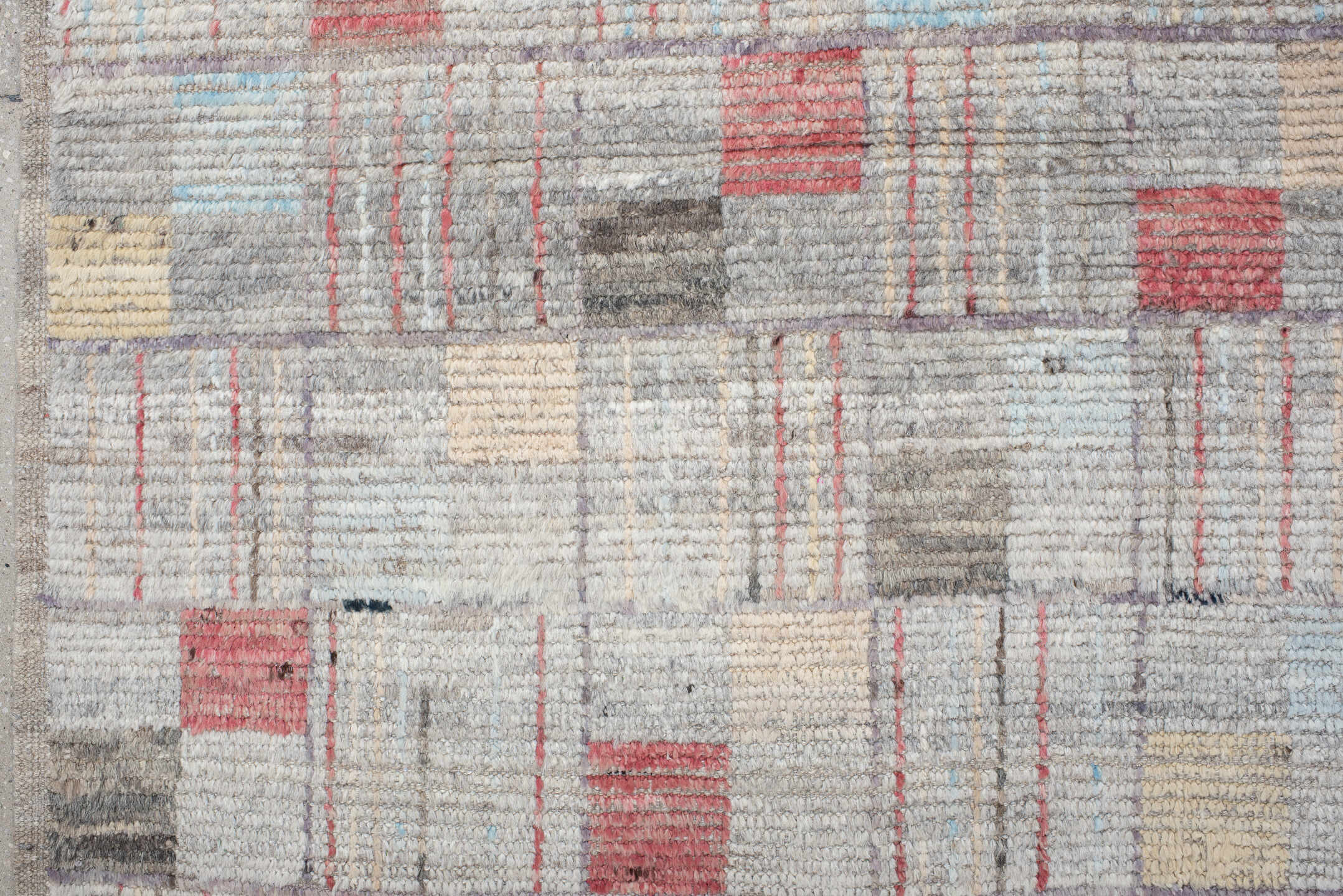 8' x 10' one-of-a-kind handmade vintage Tulu large size rug. Color palette: gray, ivory, faded red, pale blue, beige, taupe