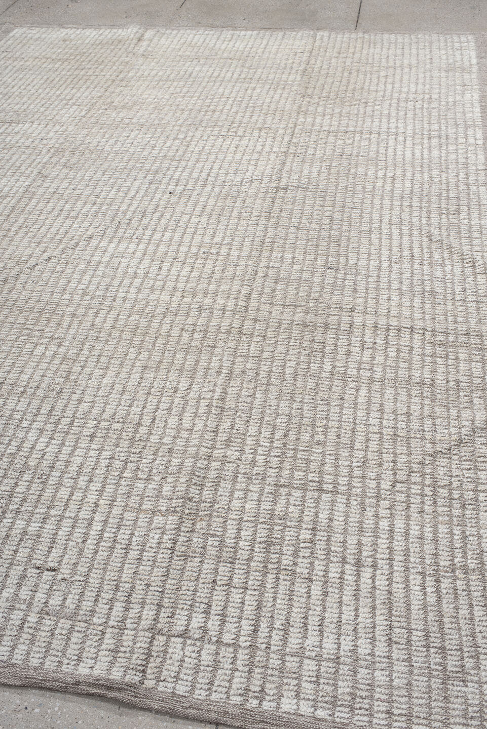 7' x 10' one-of-a-kind handmade vintage Tulu large size rug. Color palette: ivory, taupe, beige, cream, gray