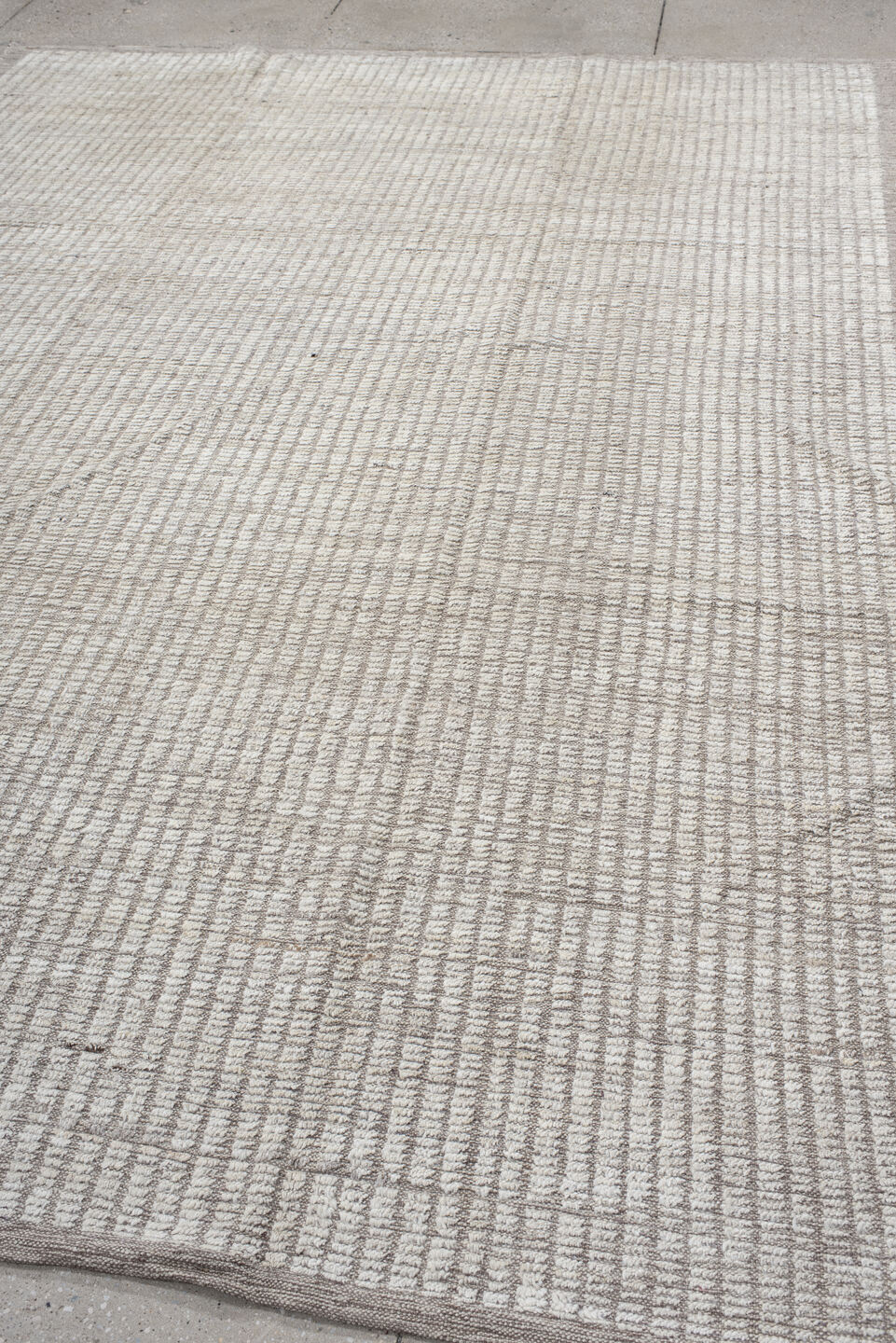 7' x 10' one-of-a-kind handmade vintage Tulu large size rug. Color palette: ivory, taupe, beige, cream, gray