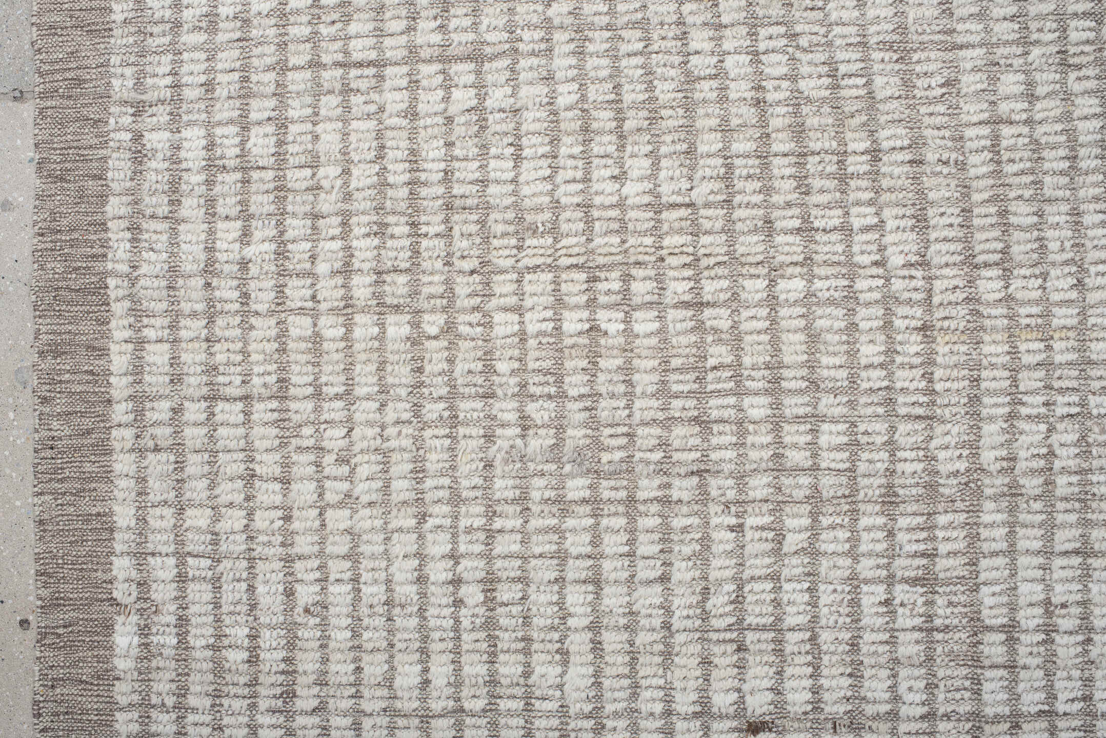 7' x 10' one-of-a-kind handmade vintage Tulu large size rug. Color palette: ivory, taupe, beige, cream, gray