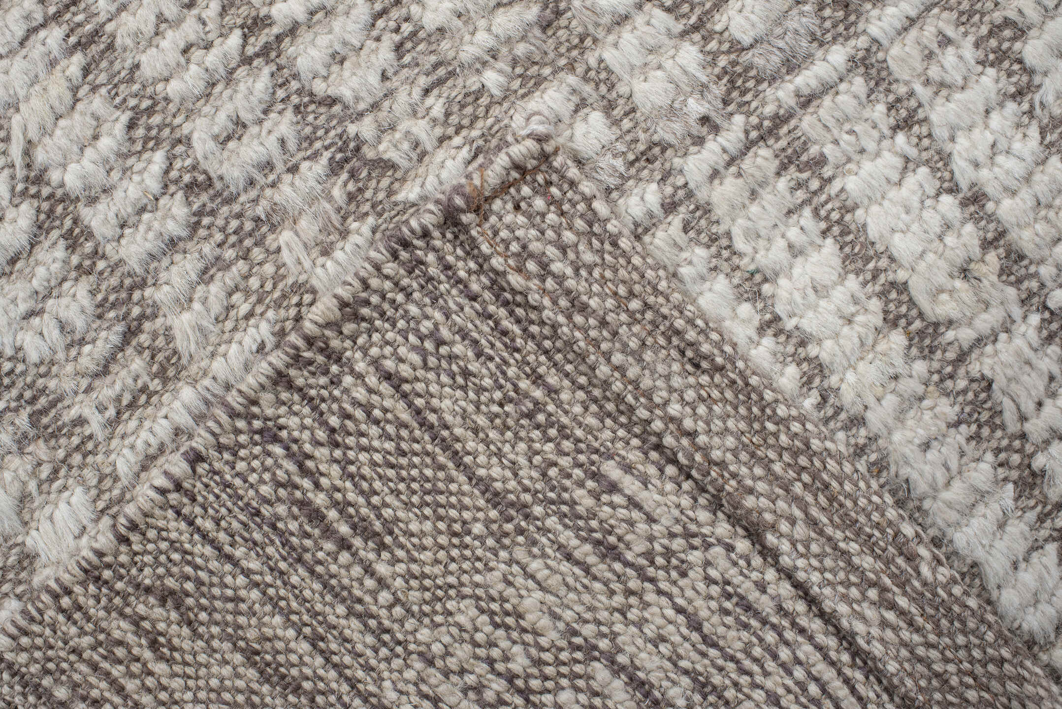 7' x 10' one-of-a-kind handmade vintage Tulu large size rug. Color palette: ivory, taupe, beige, cream, gray