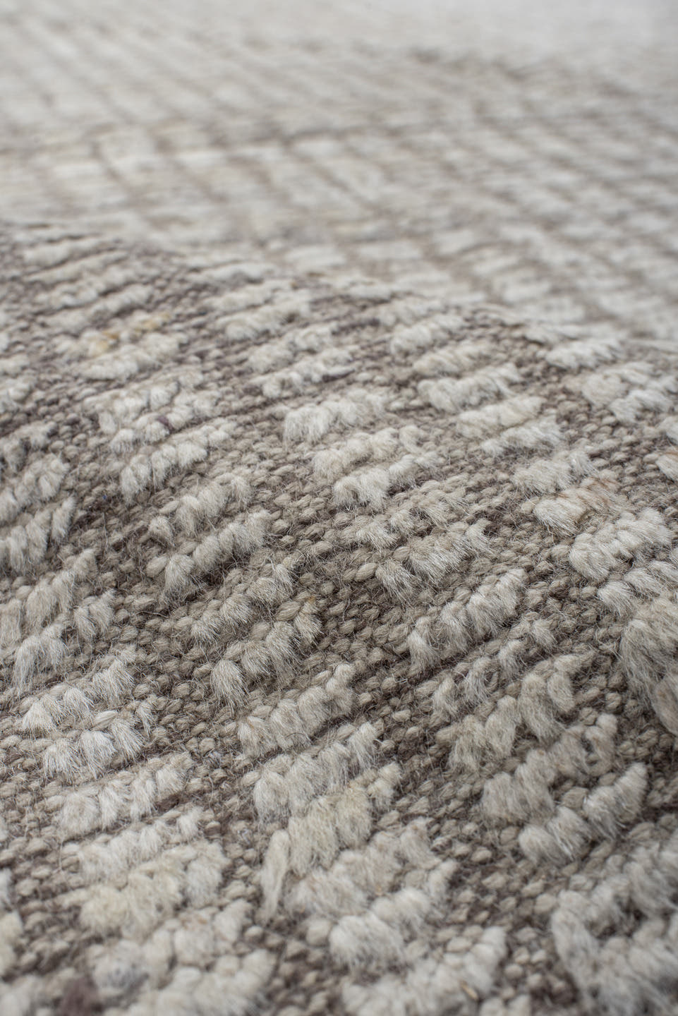7' x 10' one-of-a-kind handmade vintage Tulu large size rug. Color palette: ivory, taupe, beige, cream, gray
