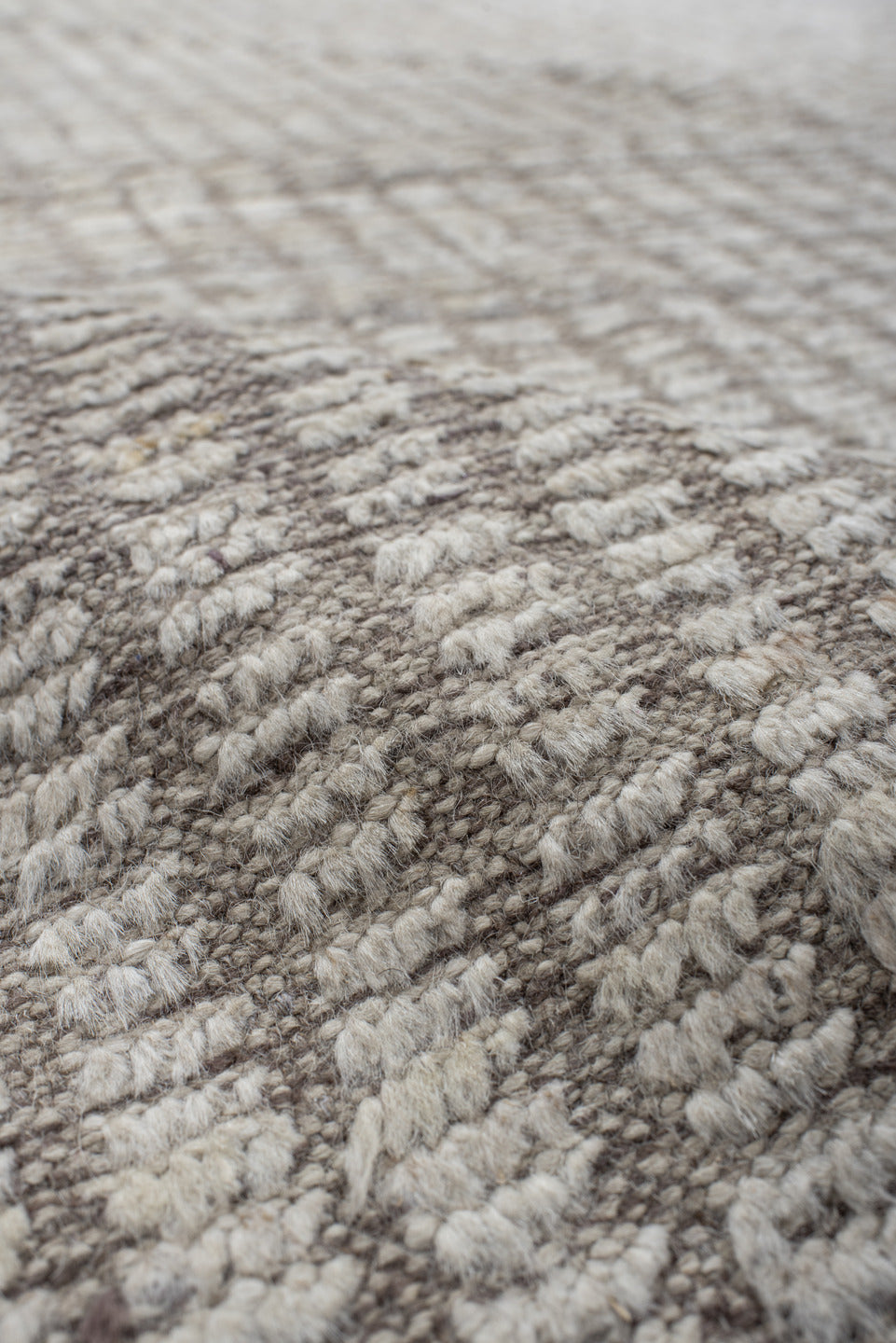 7' x 10' one-of-a-kind handmade vintage Tulu large size rug. Color palette: ivory, taupe, beige, cream, gray