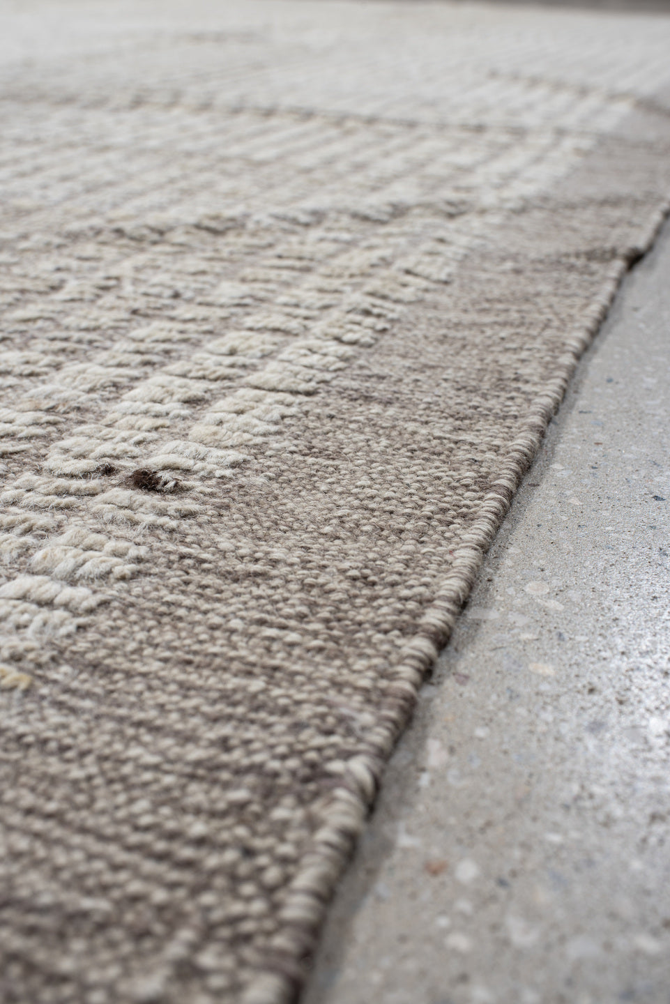 7' x 10' one-of-a-kind handmade vintage Tulu large size rug. Color palette: ivory, taupe, beige, cream, gray