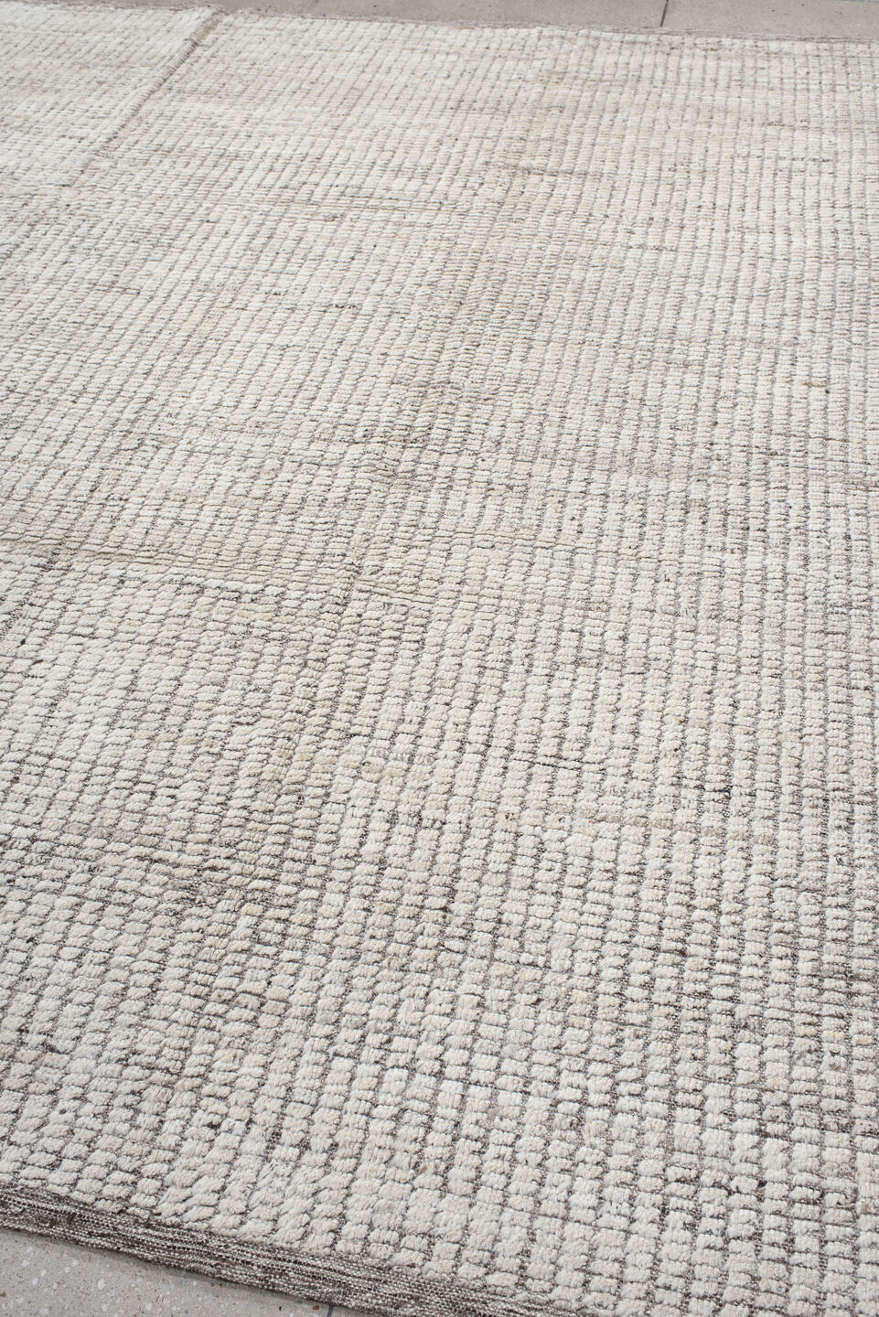 8' x 9' one-of-a-kind handmade vintage Tulu rug. Color palette: ivory, taupe, gray, cream, beige