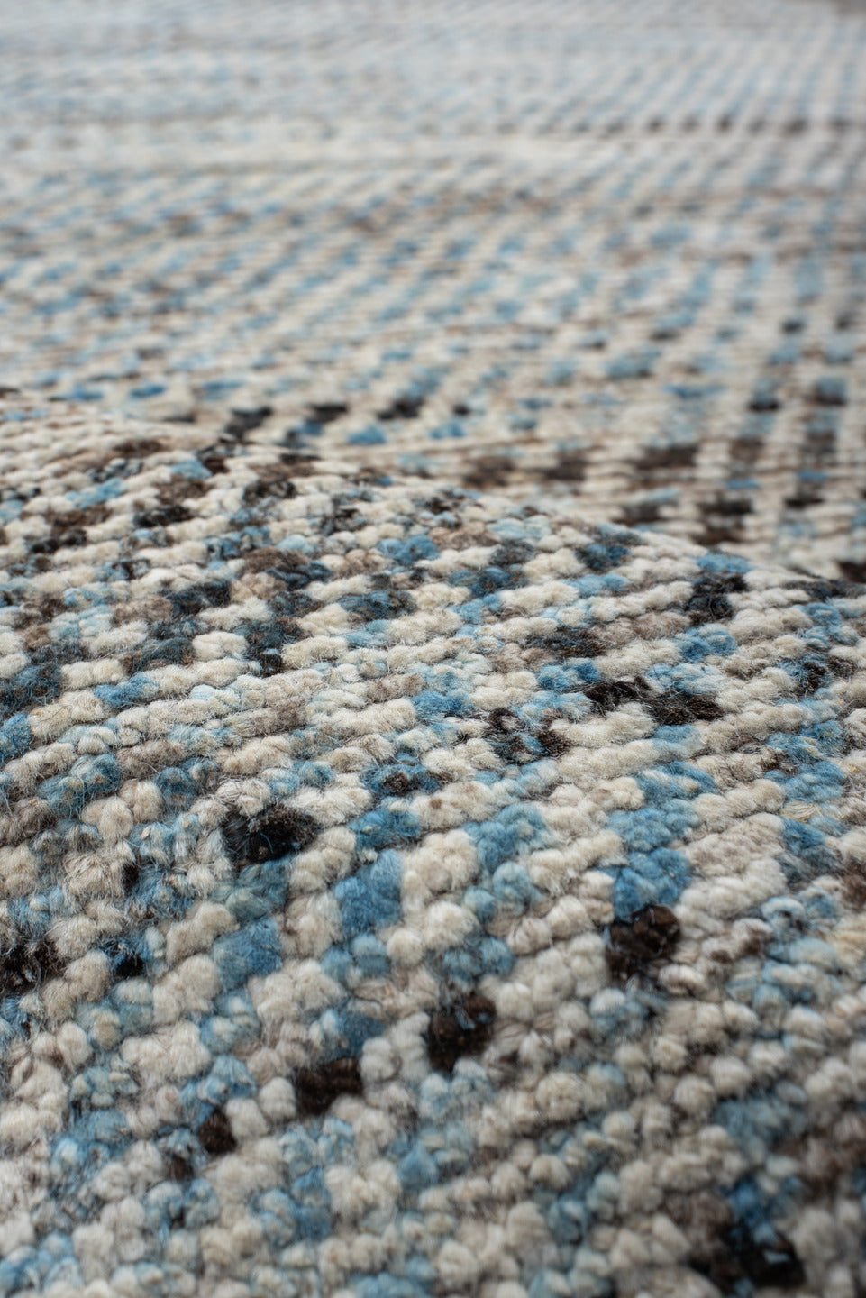 3' x 9' one-of-a-kind handmade vintage Tulu runner rug. Color palette: ivory, taupe, brown, pale_blue, charcoal, beige, gray