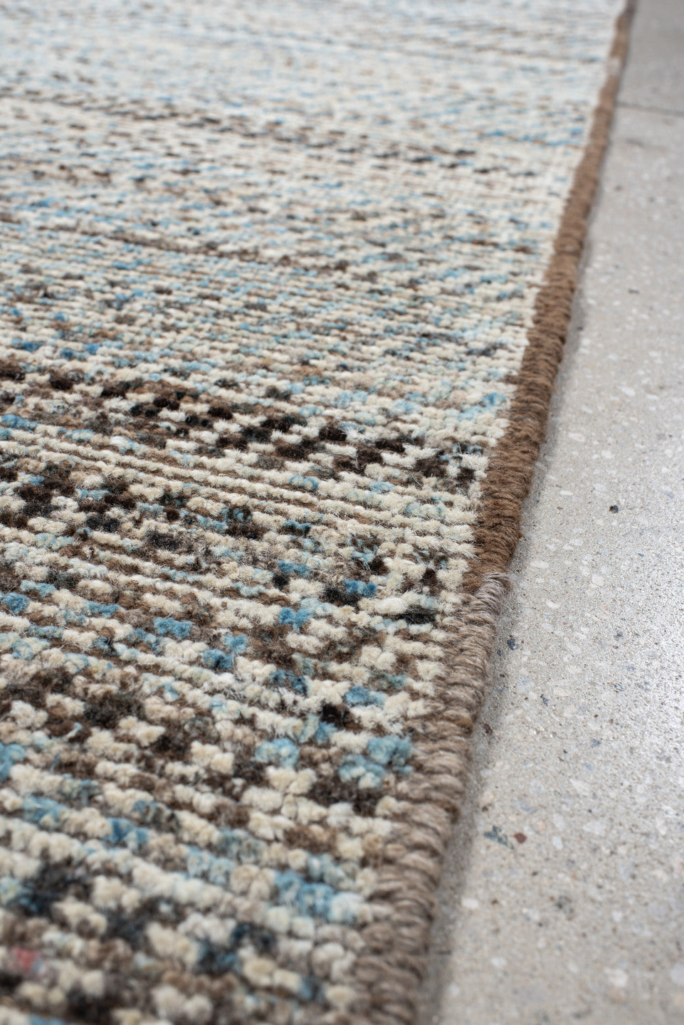 3' x 9' one-of-a-kind handmade vintage Tulu runner rug. Color palette: ivory, taupe, brown, pale_blue, charcoal, beige, gray