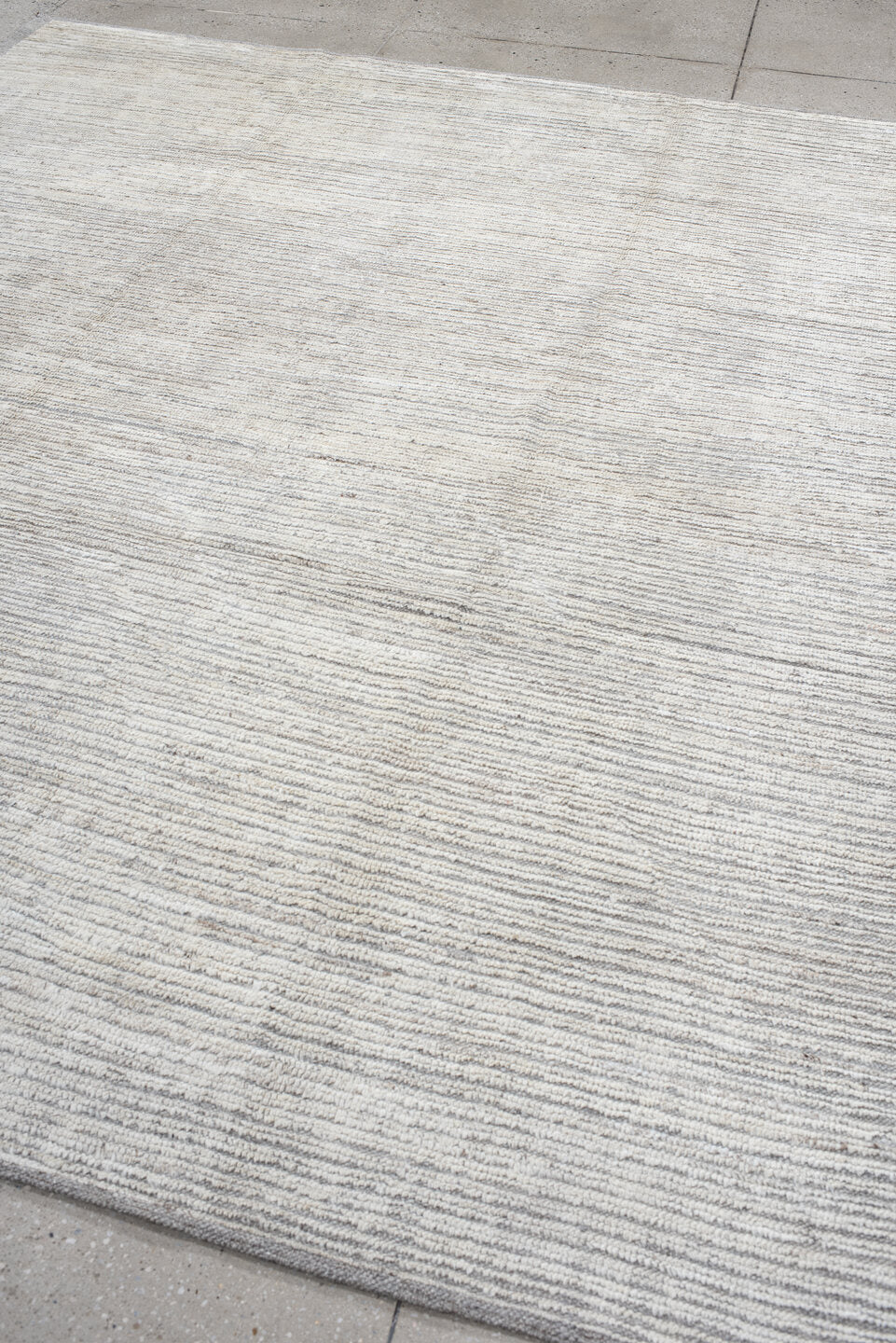 8' x 9' one-of-a-kind handmade vintage Tulu rug. Color palette: gray, light gray, off-white, silver, gainsboro, dark gray