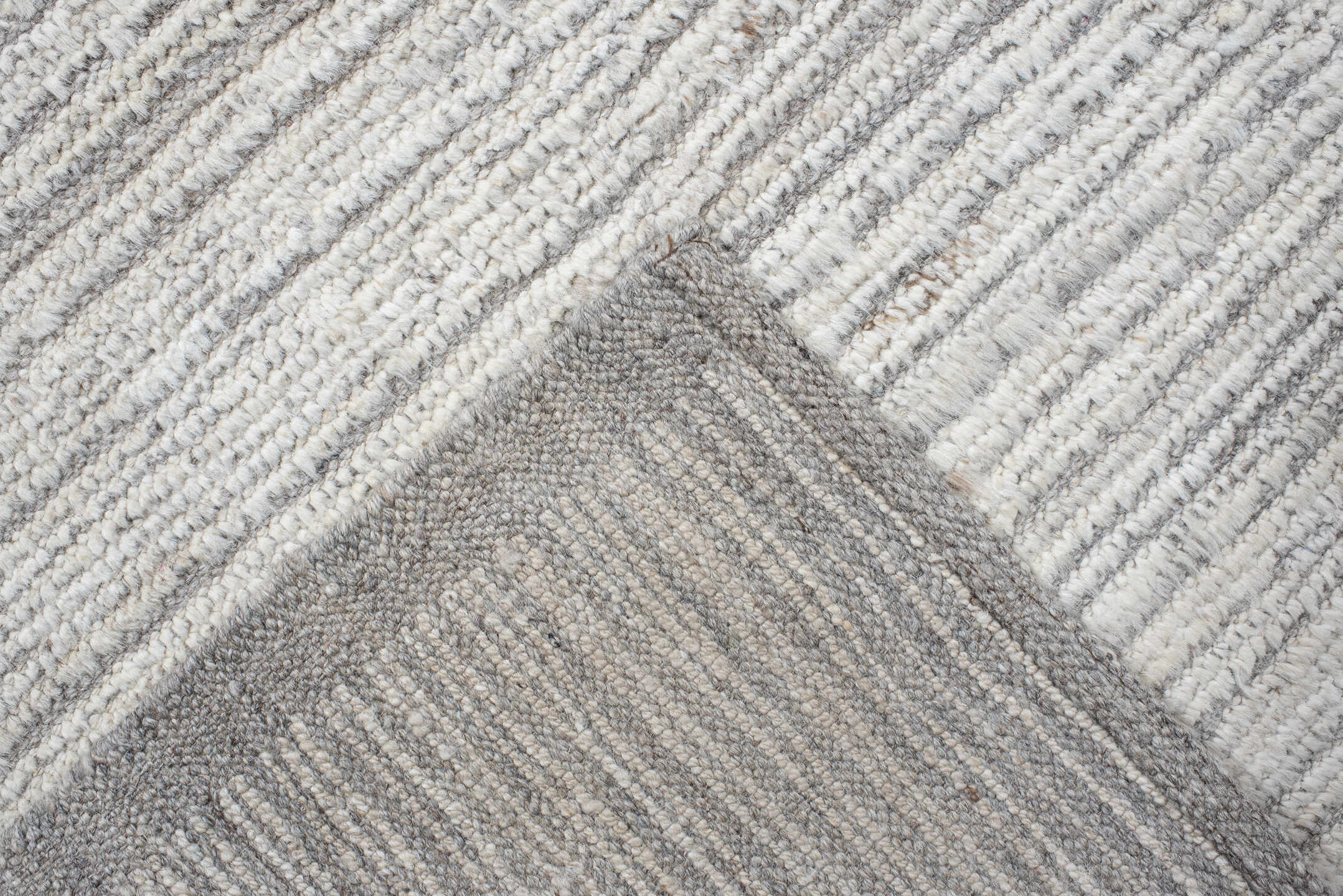 8' x 9' one-of-a-kind handmade vintage Tulu rug. Color palette: gray, light gray, off-white, silver, gainsboro, dark gray