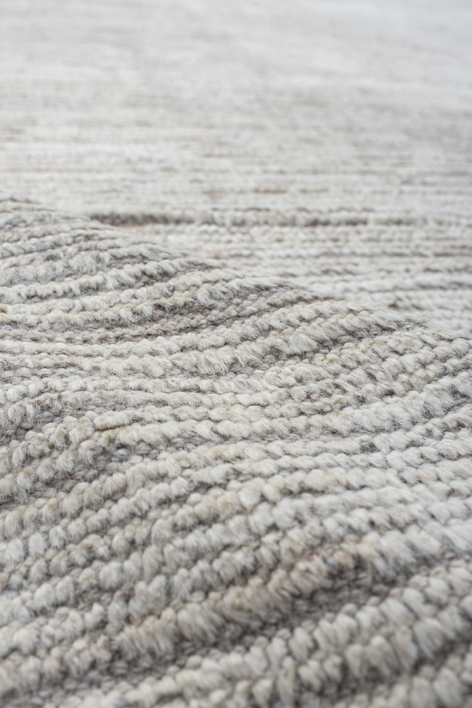 8' x 9' one-of-a-kind handmade vintage Tulu rug. Color palette: ivory, gray, cream, taupe, beige