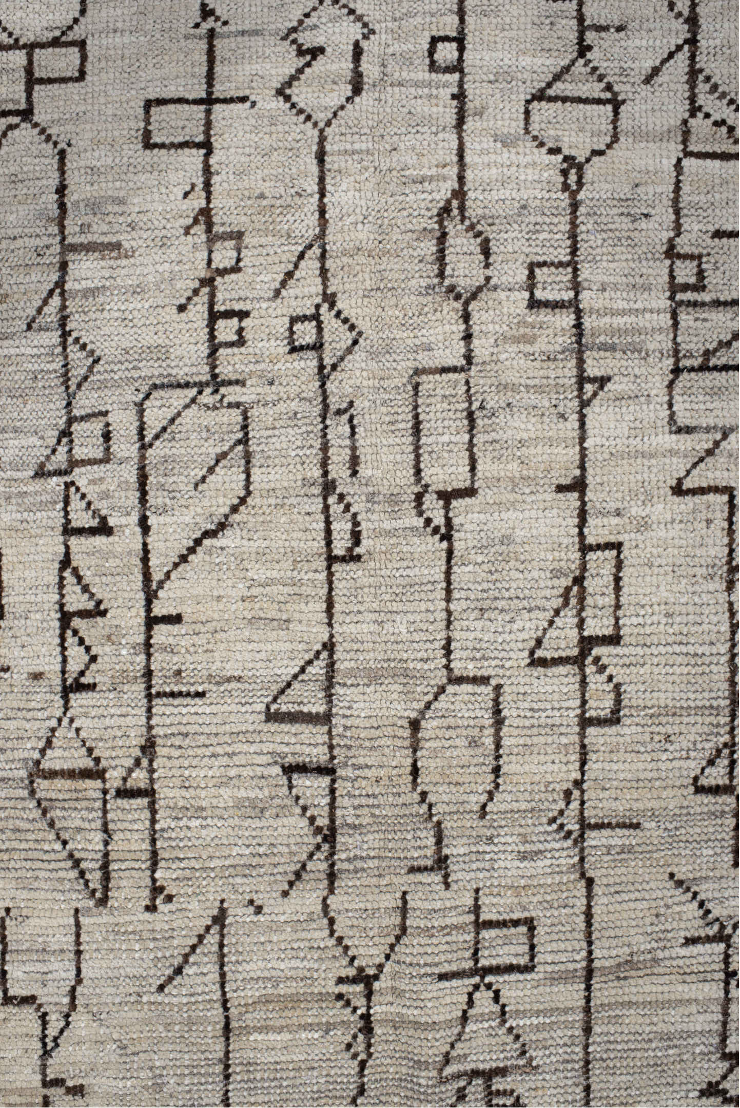 4' x 18' one-of-a-kind handmade vintage Tulu runner rug. Color palette: antiquewhite, beige, black, floral white, gray