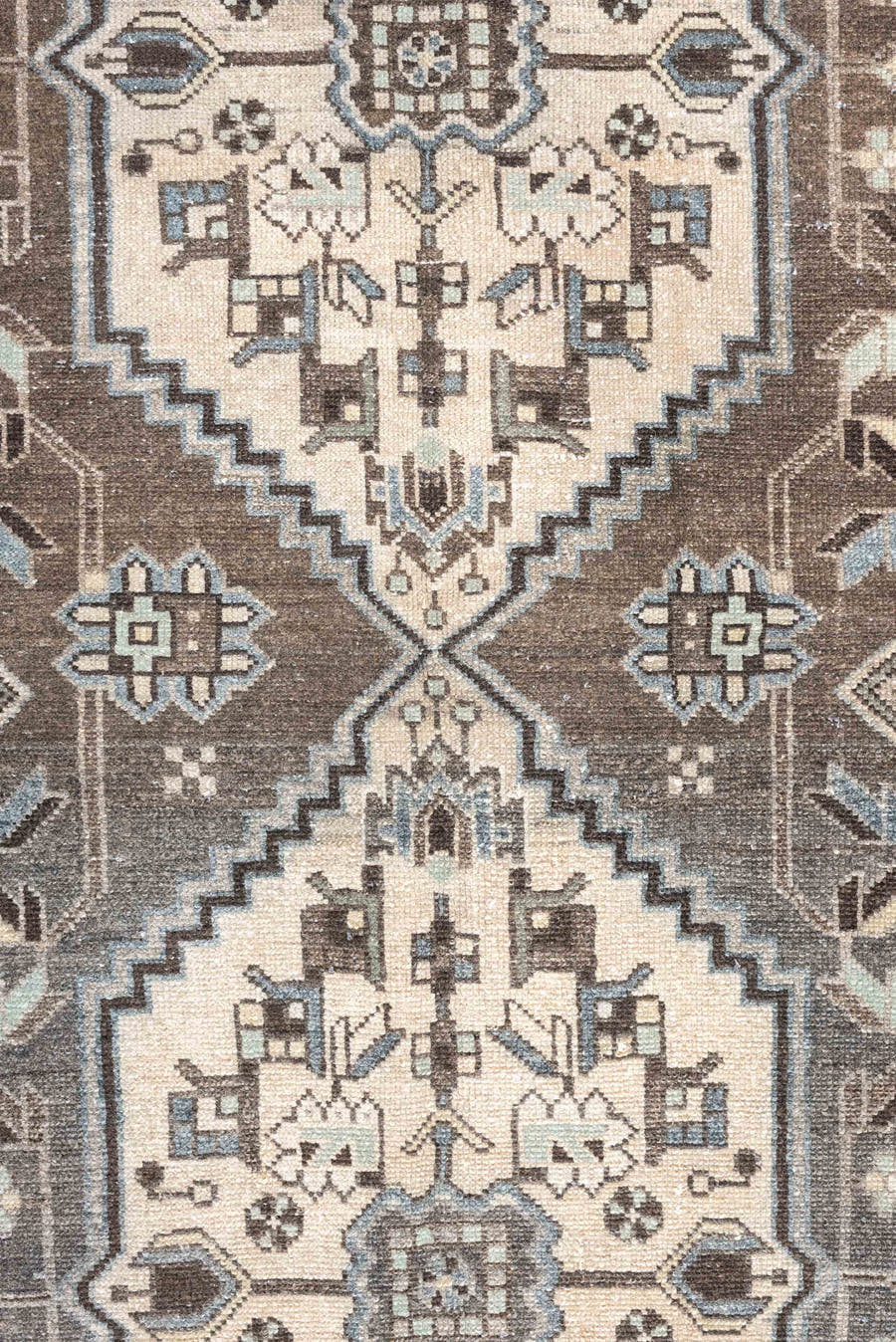 3' x 9' one-of-a-kind handmade antique Hamadan runner rug. Color palette: taupe, charcoal, ivory, slate, pale_blue, brown
