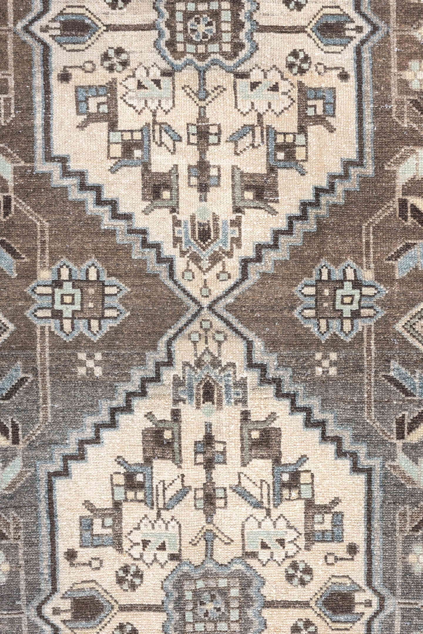 3' x 9' one-of-a-kind handmade antique Hamadan runner rug. Color palette: taupe, charcoal, ivory, slate, pale_blue, brown