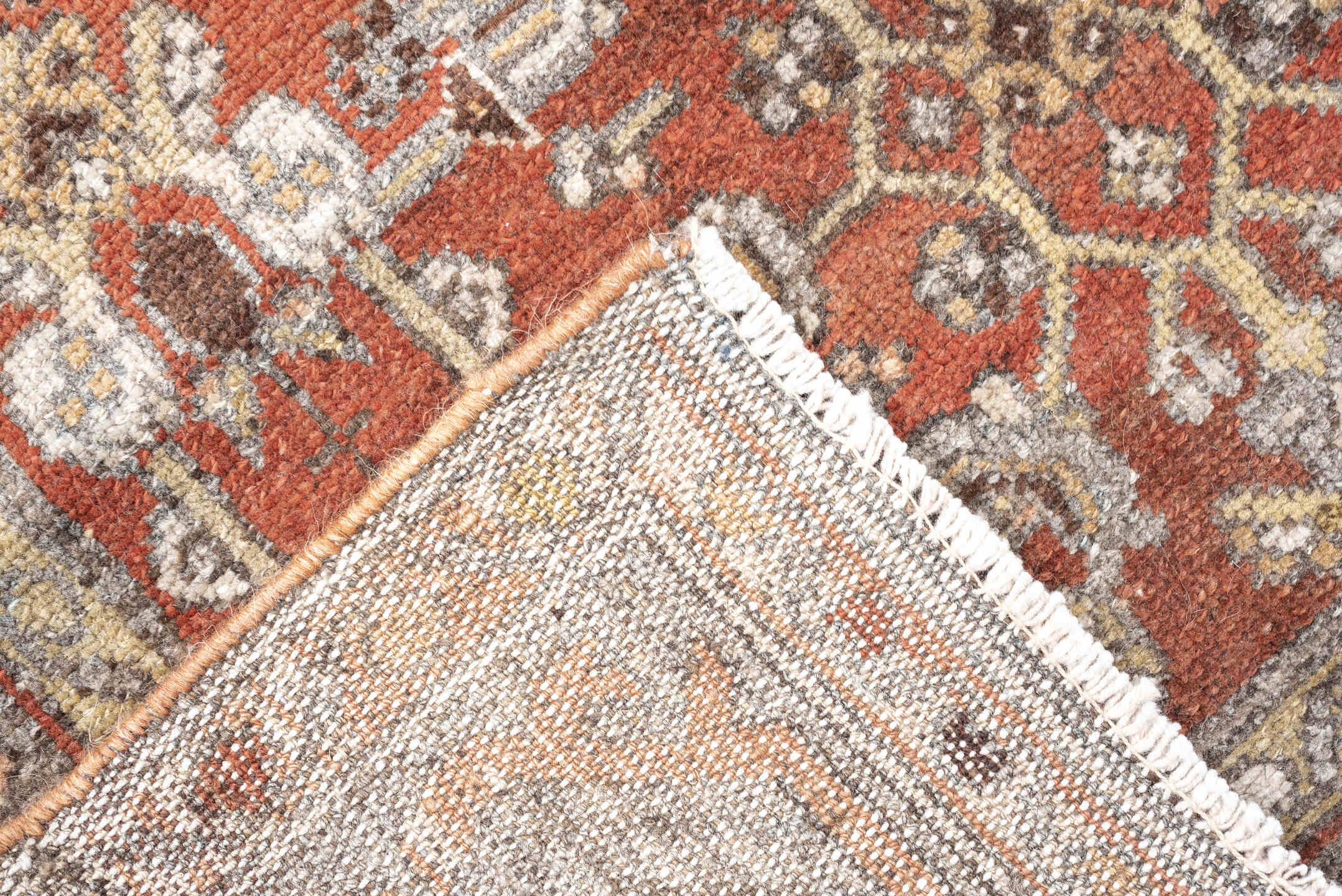 2' x 12' one-of-a-kind handmade antique Malayer runner rug. Color palette: rust, ivory, taupe, brown, charcoal, rose, camel