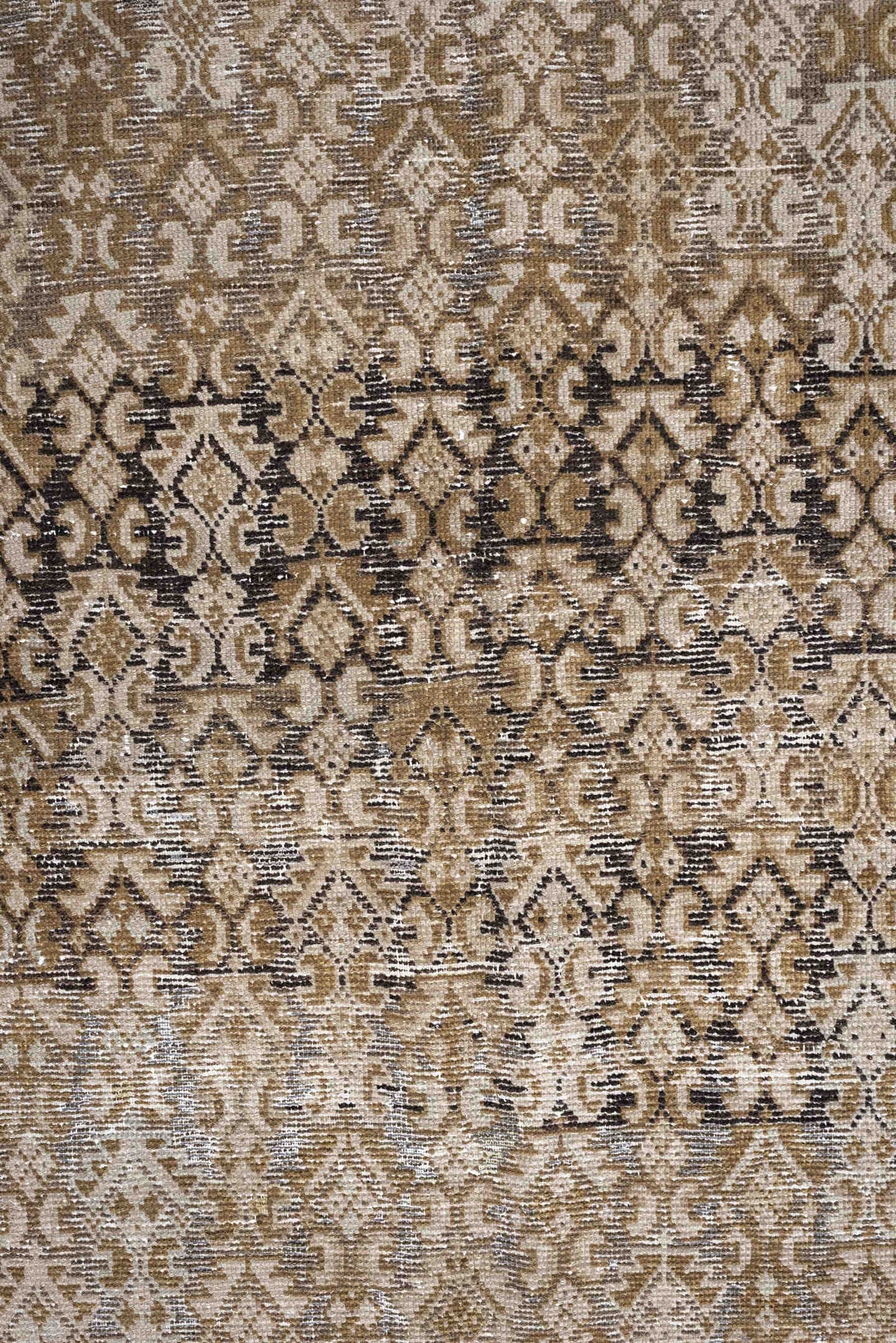 3' x 12' one-of-a-kind handmade antique Malayer runner rug. Color palette: taupe, ivory, camel, brown, slate, charcoal
