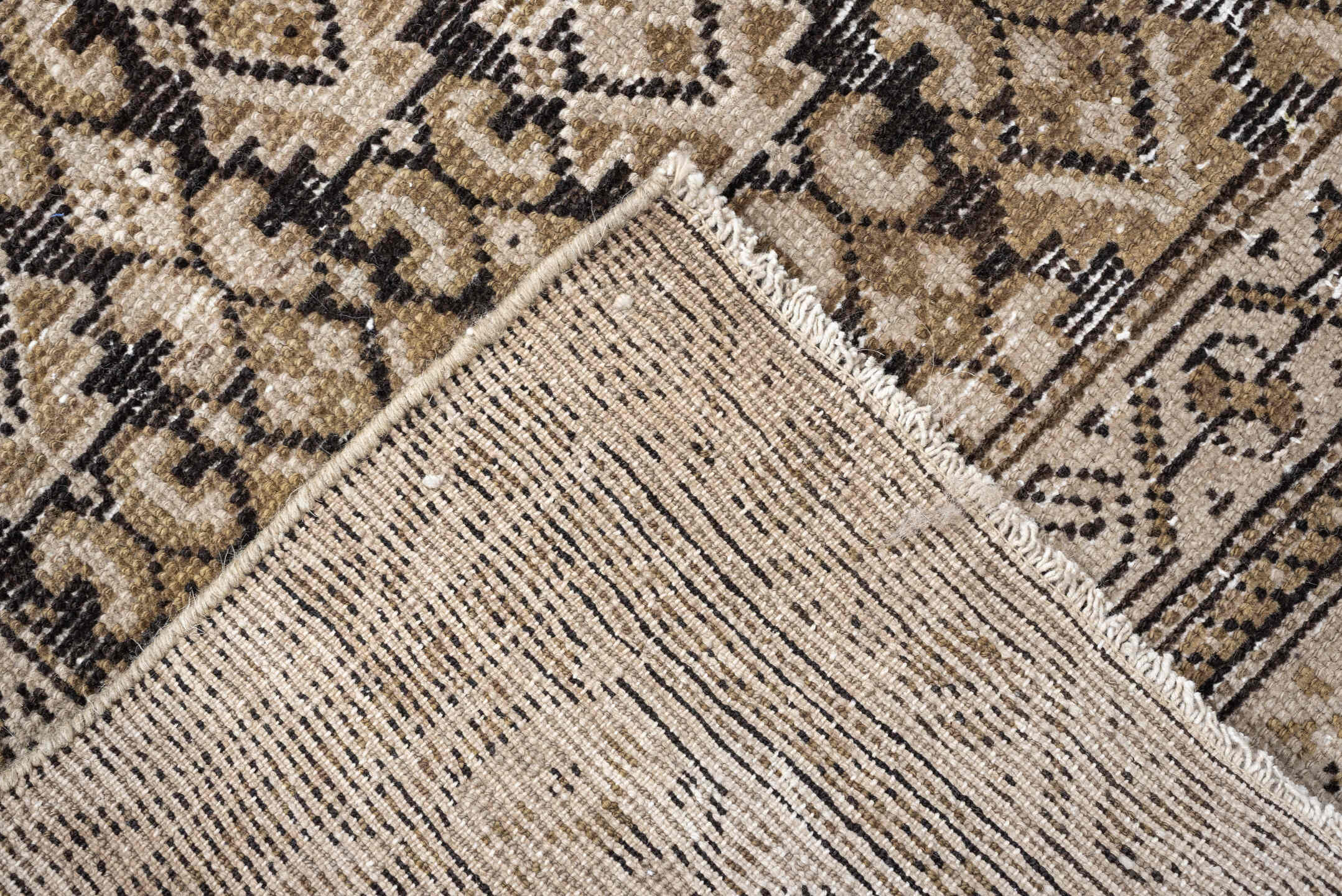 3' x 12' one-of-a-kind handmade antique Malayer runner rug. Color palette: taupe, ivory, camel, brown, slate, charcoal