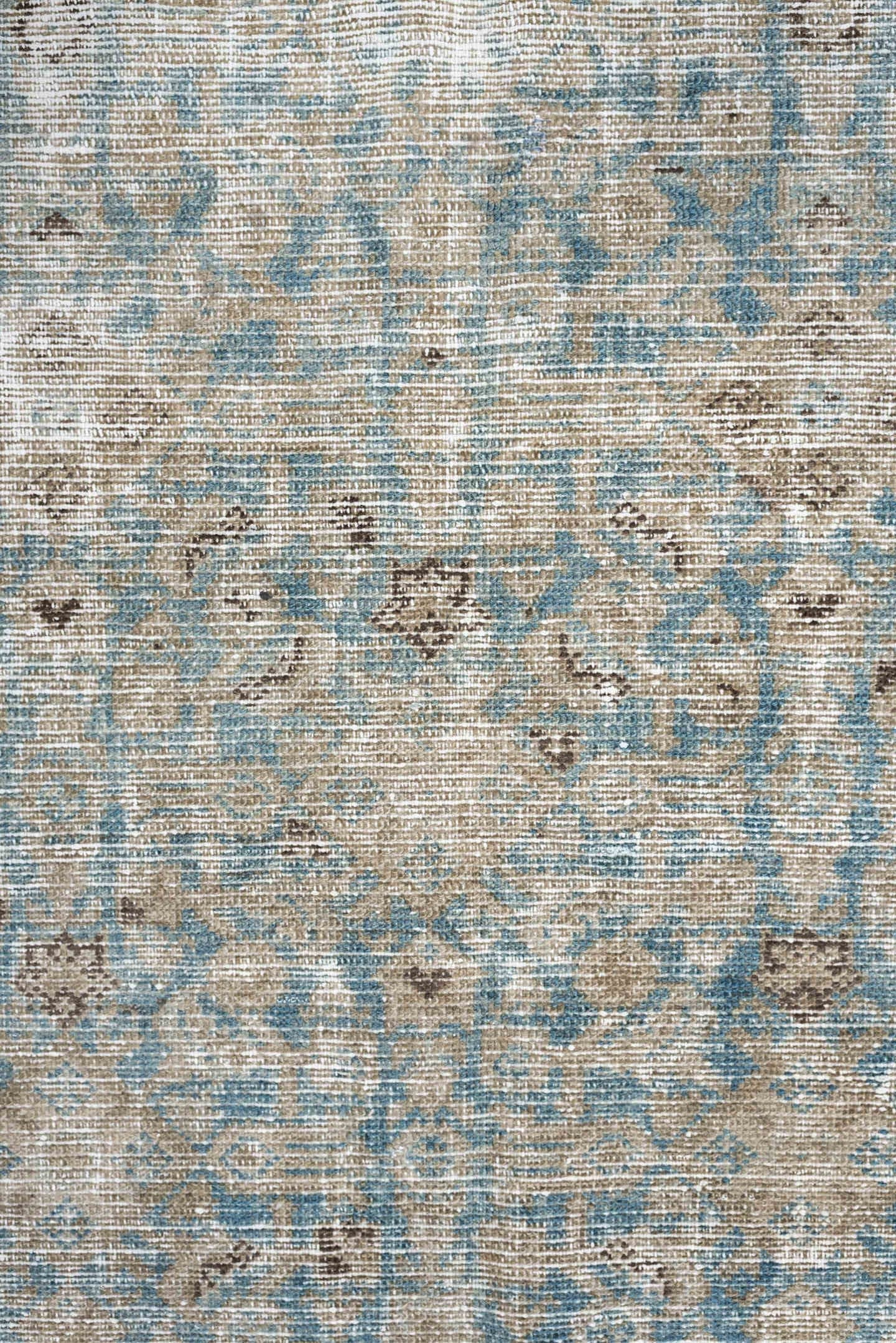 4' x 10' one-of-a-kind handmade antique Malayer runner rug. Color palette: ivory, aqua, taupe, beige, brown, gray, teal