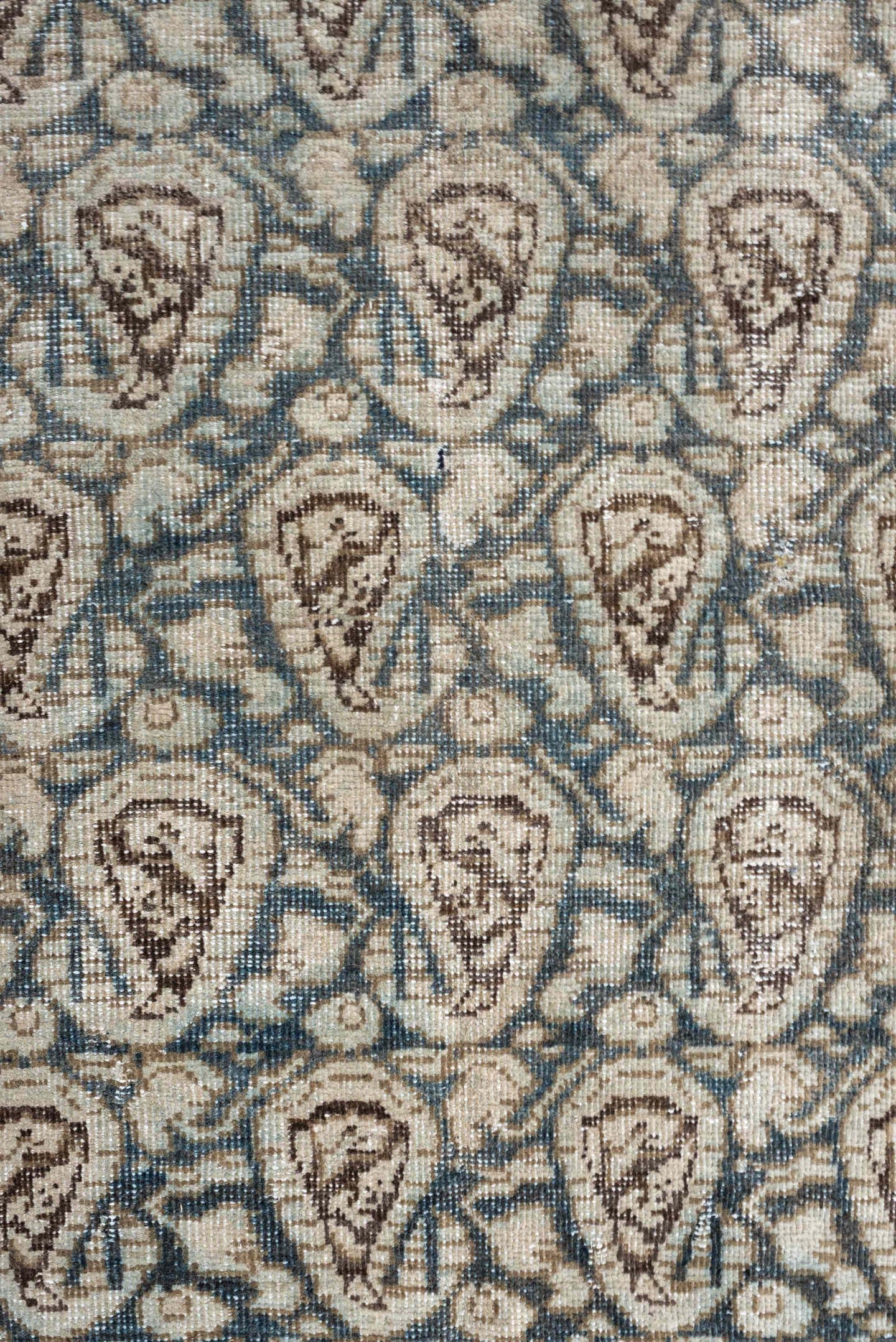 5' x 8' one-of-a-kind handmade antique Malayer medium size rug. Color palette: ivory, sky blue, taupe, brown, beige