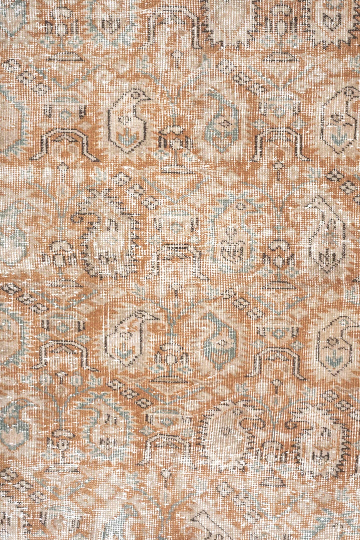8' x 11' one-of-a-kind handmade antique Sparta large size rug. Color palette: terra cotta, ivory, beige, taupe, sage, camel