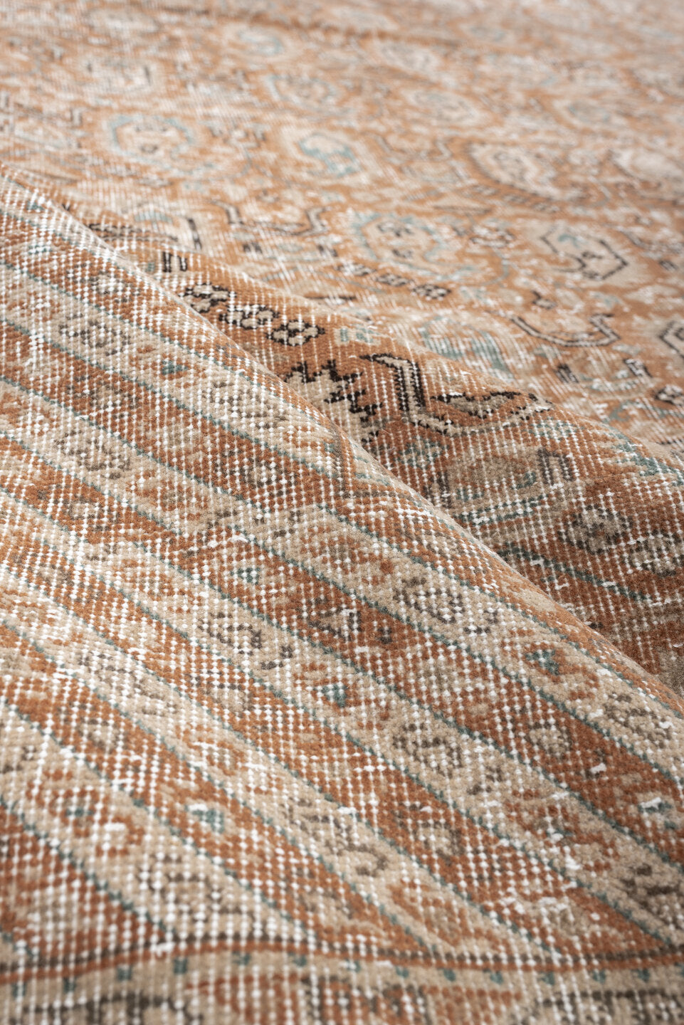 8' x 11' one-of-a-kind handmade antique Sparta large size rug. Color palette: terra cotta, ivory, beige, taupe, sage, camel