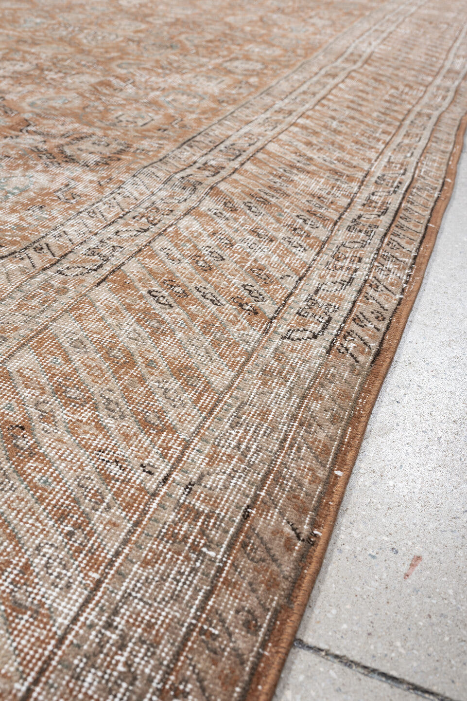 8' x 11' one-of-a-kind handmade antique Sparta large size rug. Color palette: terra cotta, ivory, beige, taupe, sage, camel