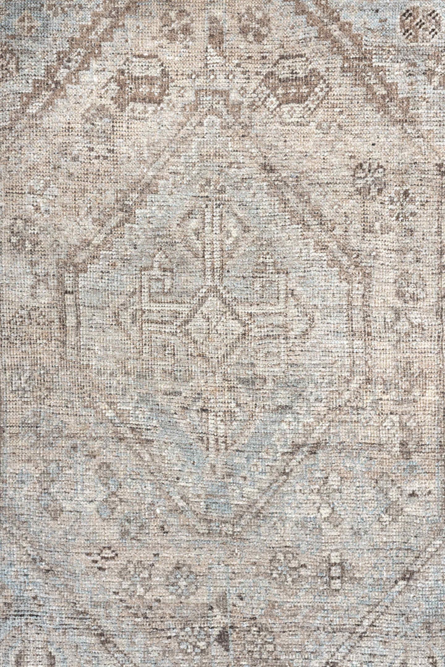 3' x 4' one-of-a-kind handmade antique Shiraz small size rug. Color palette: taupe, ivory, light blue, brown, beige, gray
