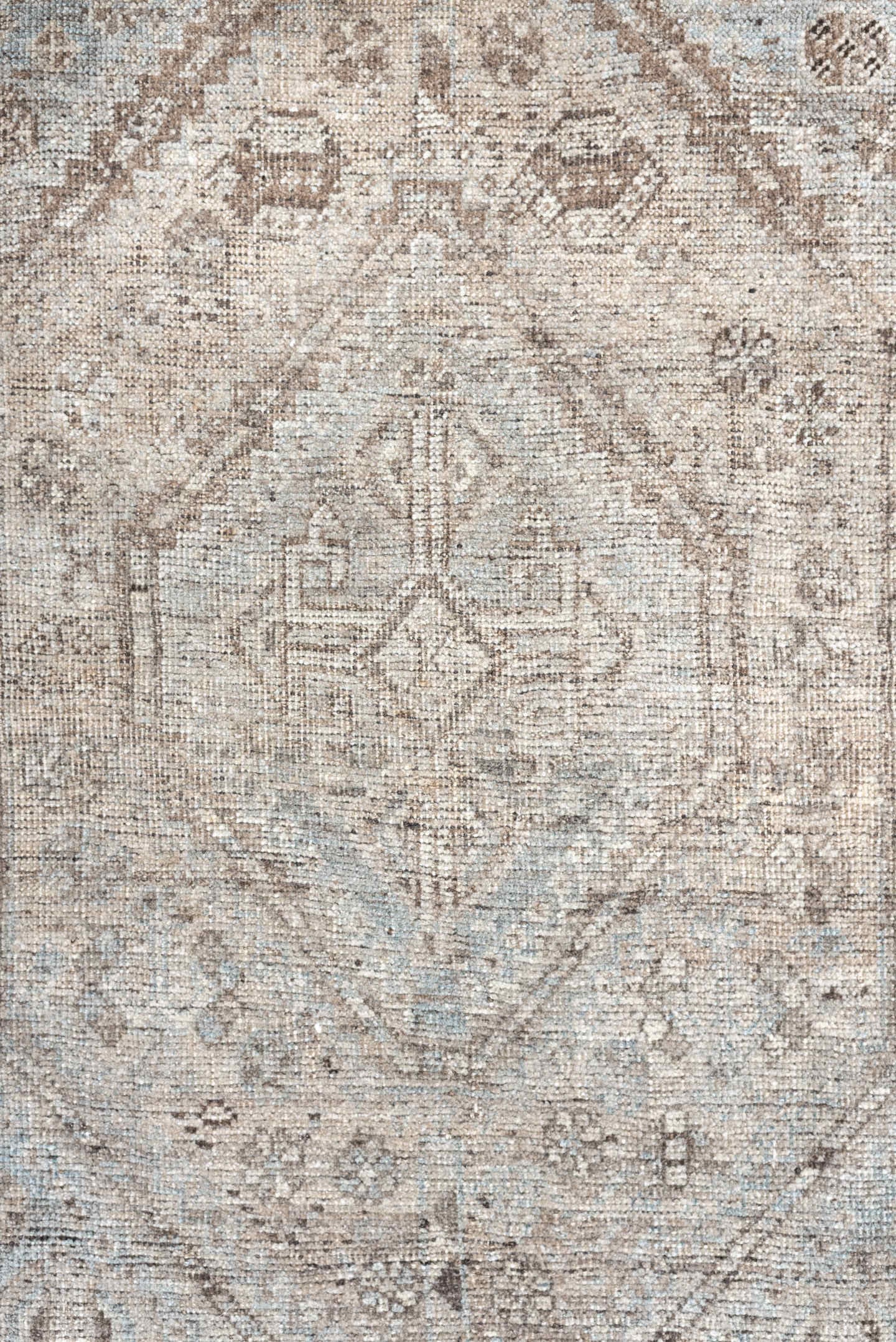 3' x 4' one-of-a-kind handmade antique Shiraz small size rug. Color palette: taupe, ivory, light blue, brown, beige, gray