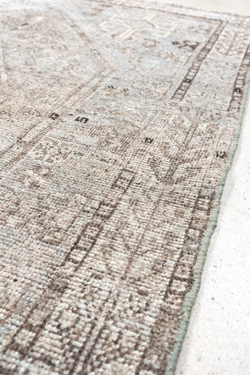 3' x 4' one-of-a-kind handmade antique Shiraz small size rug. Color palette: taupe, ivory, light blue, brown, beige, gray