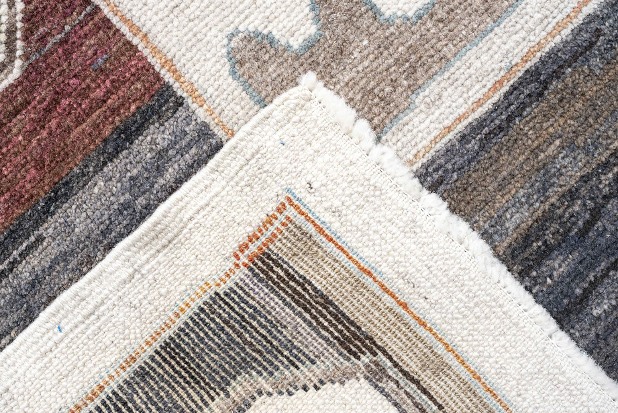 9' x 13' one-of-a-kind handmade vintage Kars large size rug. Color palette: ivory, charcoal, sage, slate, terra cotta