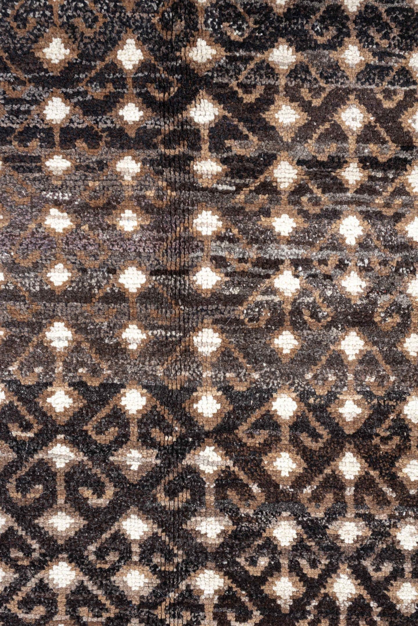 10' x 14' one-of-a-kind handmade vintage Kars oversize rug. Color palette: charcoal, ivory, taupe, brown, camel, gray, black