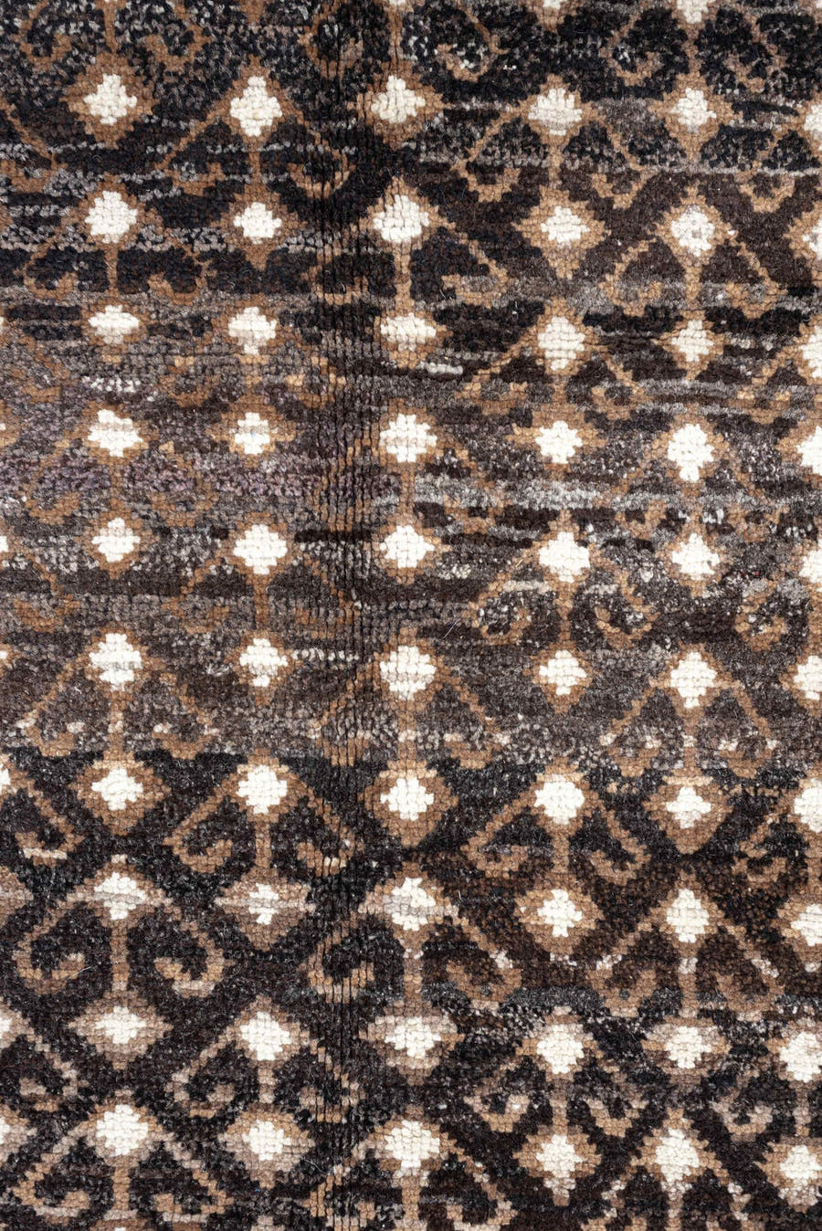 10' x 14' one-of-a-kind handmade vintage Kars oversize rug. Color palette: charcoal, ivory, taupe, brown, camel, gray, black