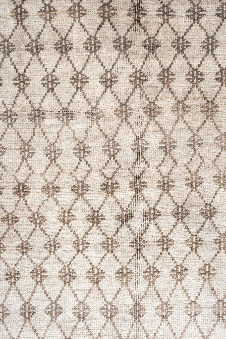 8' x 9' one-of-a-kind handmade antique Kars large size rug. Color palette: taupe, ivory, beige, camel, cream, gray