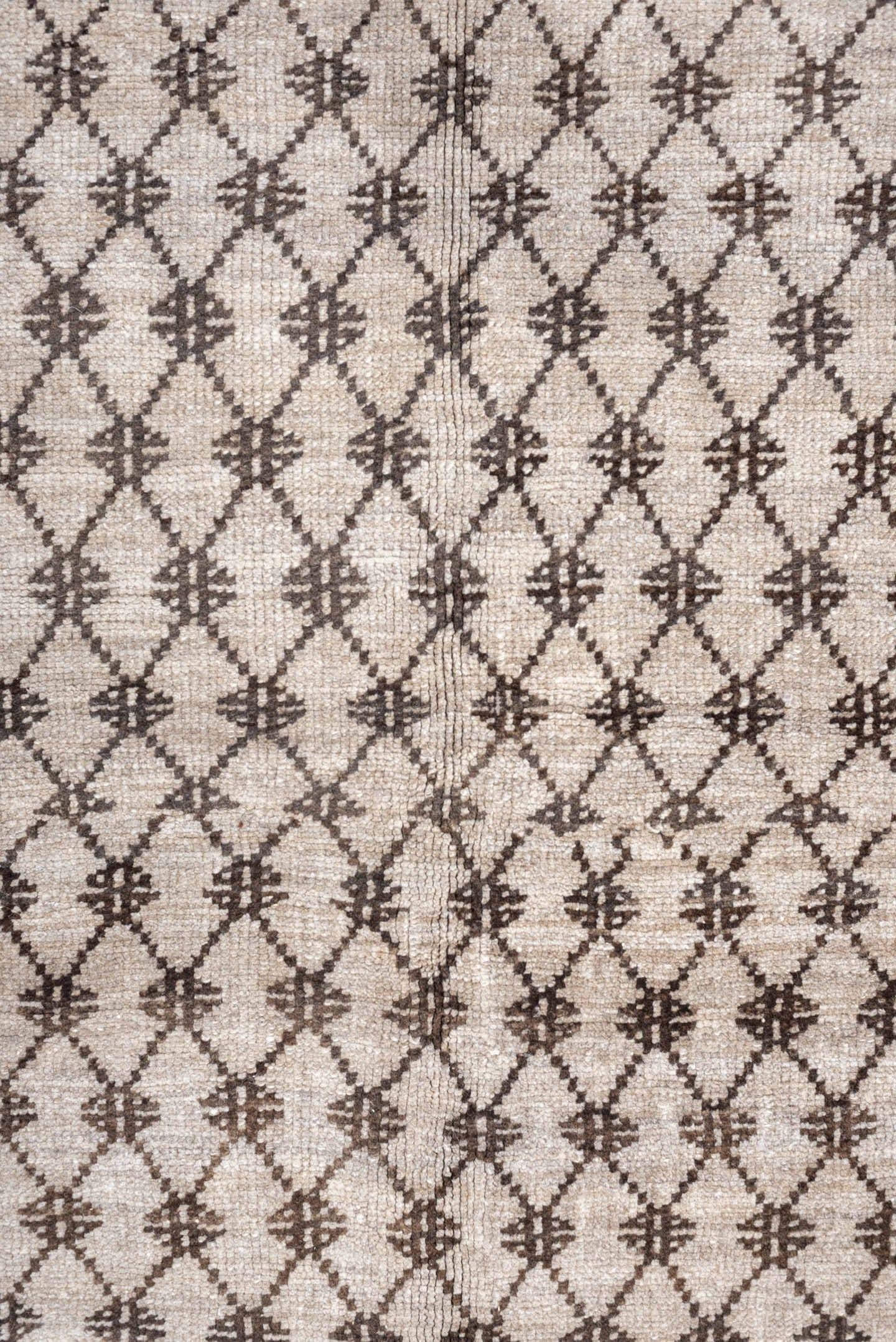 8' x 10' one-of-a-kind handmade antique Kars large size rug. Color palette: ivory, taupe, brown, camel, charcoal, beige