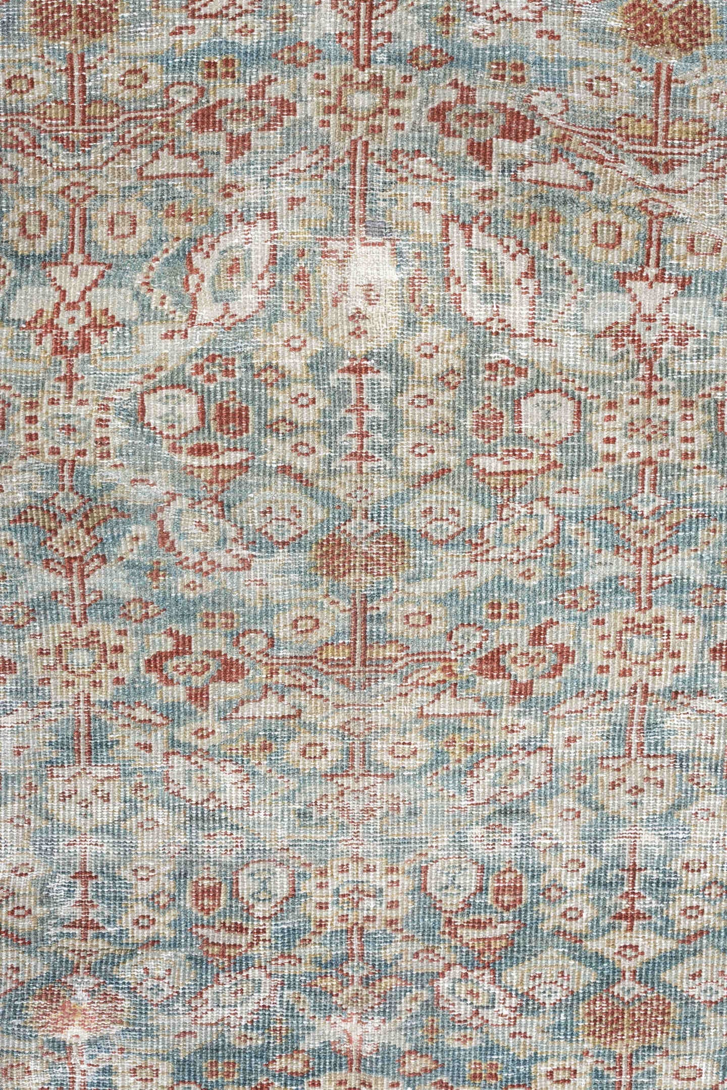 10' x 14' one-of-a-kind handmade antique Mahal large size rug. Color palette: pale blue, rust, ivory, beige, taupe, camel