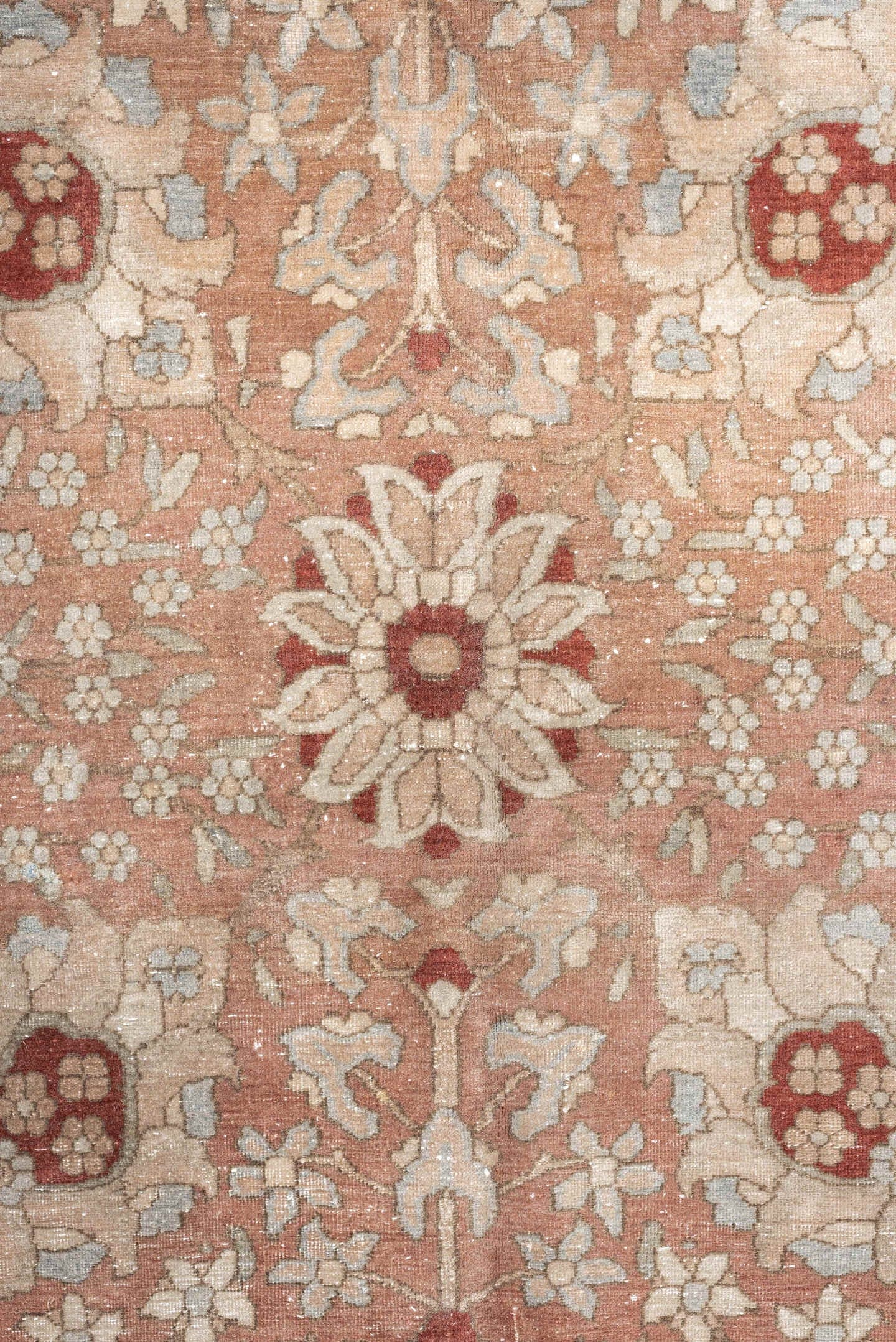 10' x 13' one-of-a-kind handmade antique Mahal large size rug. Color palette: rose, ivory, taupe, pale blue, rust, beige