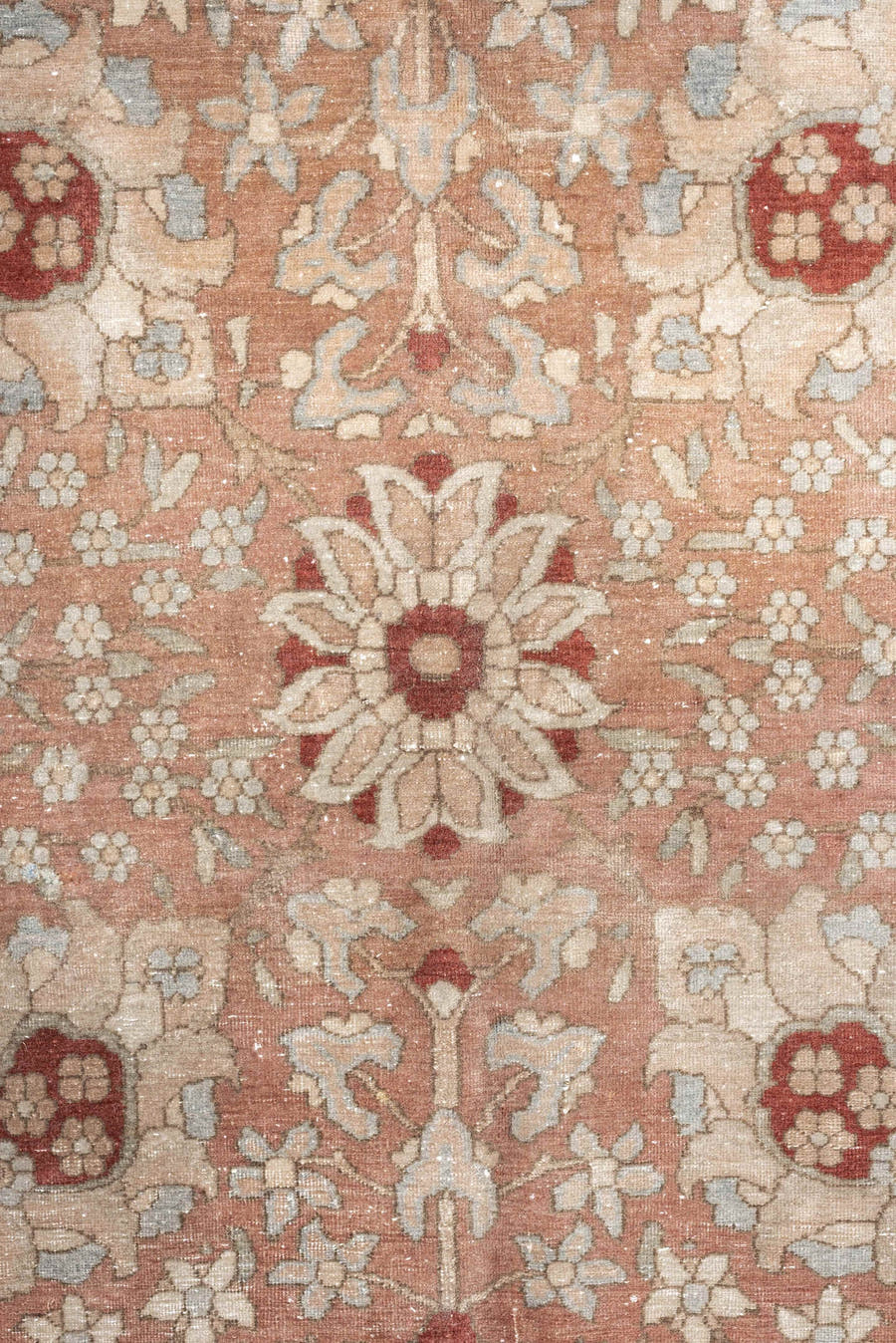 10' x 13' one-of-a-kind handmade antique Mahal large size rug. Color palette: rose, ivory, taupe, pale blue, rust, beige