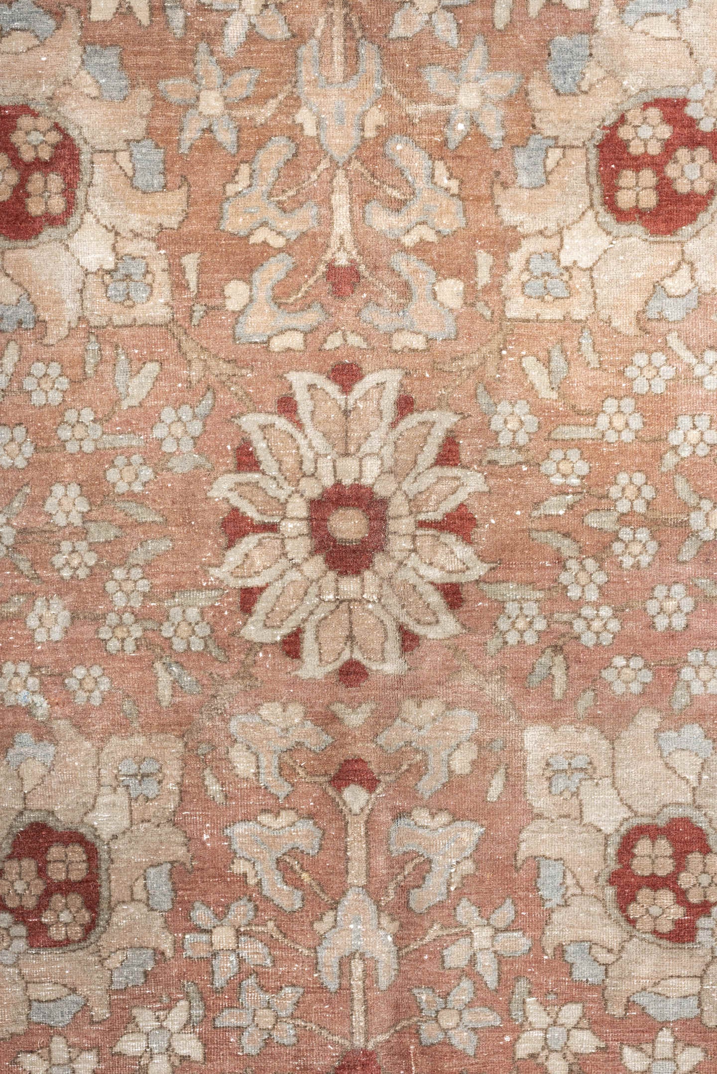 10' x 13' one-of-a-kind handmade antique Mahal large size rug. Color palette: rose, ivory, taupe, pale blue, rust, beige