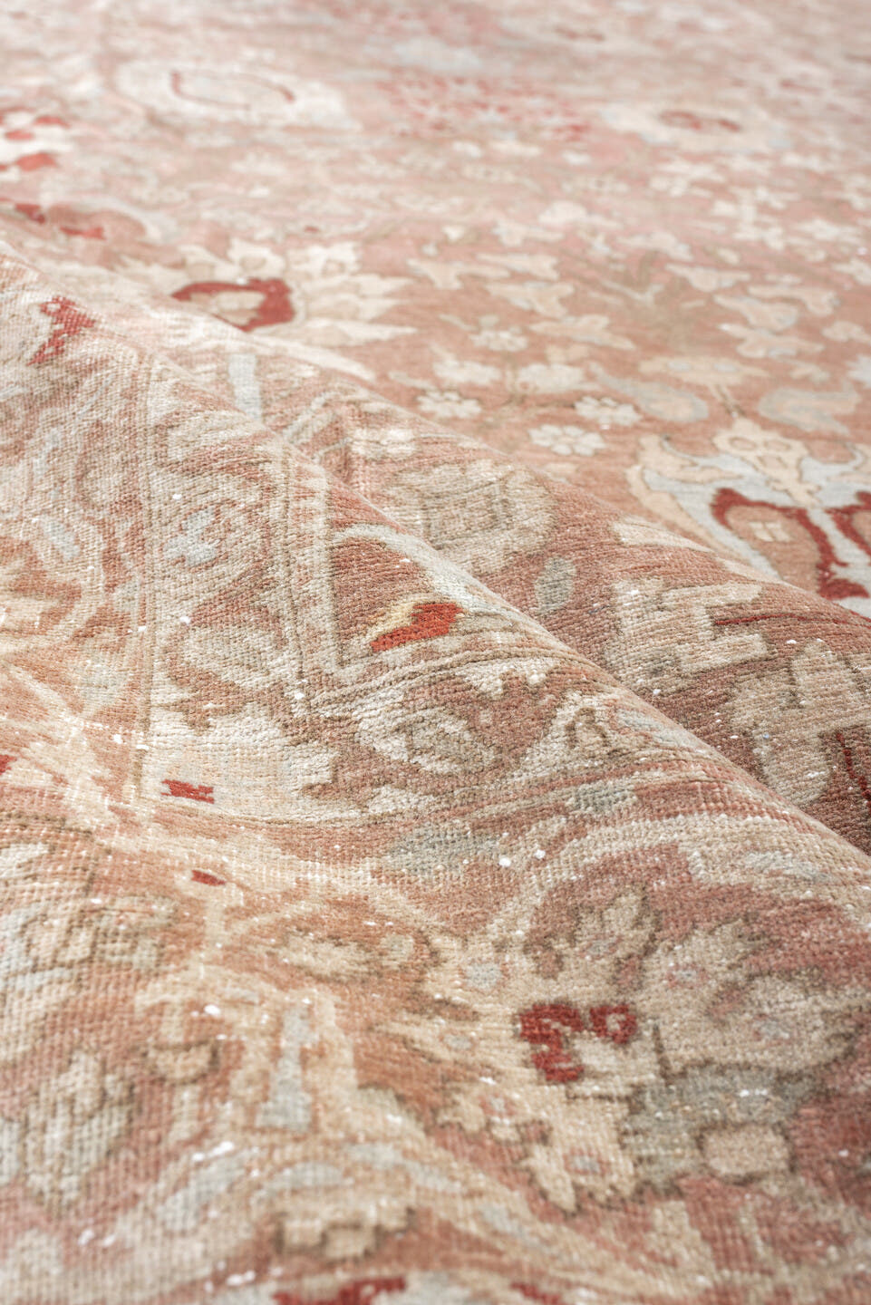 10' x 13' one-of-a-kind handmade antique Mahal large size rug. Color palette: rose, ivory, taupe, pale blue, rust, beige