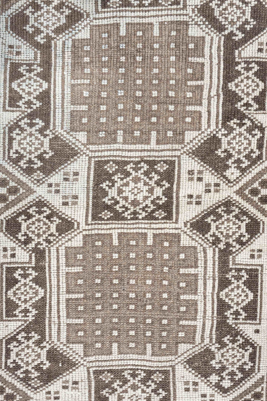 2' x 6' one-of-a-kind handmade antique Anatolian runner rug. Color palette: ivory, taupe, brown, camel, slate, beige, gray