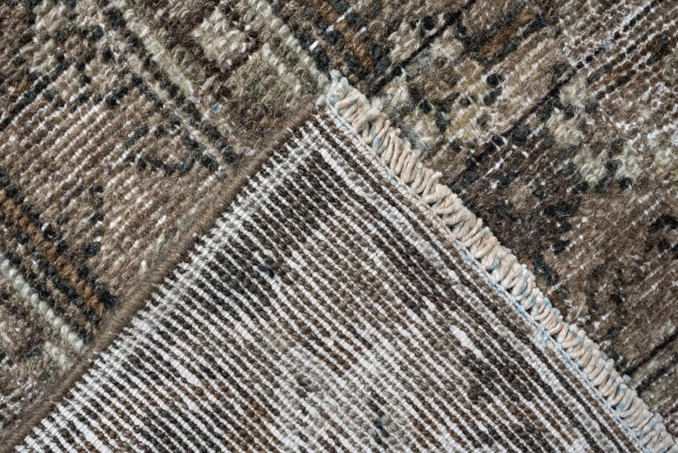 9' x 12' one-of-a-kind handmade antique Bibikabad large size rug. Color palette: taupe, ivory, brown, sage, charcoal, camel
