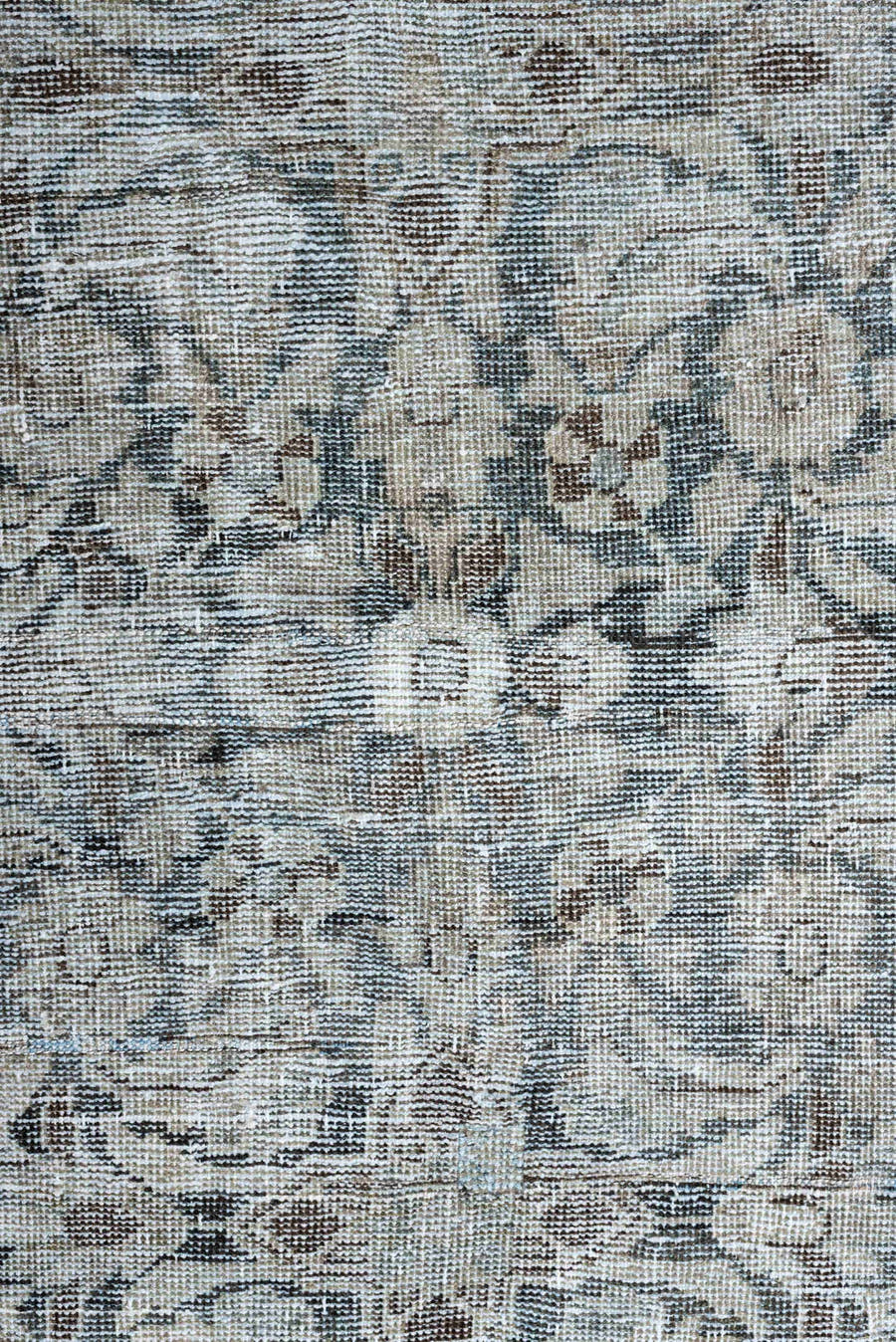 3' x 9' one-of-a-kind handmade antique Mahal runner rug. Color palette: ivory, taupe, pale blue, gray, brown, beige