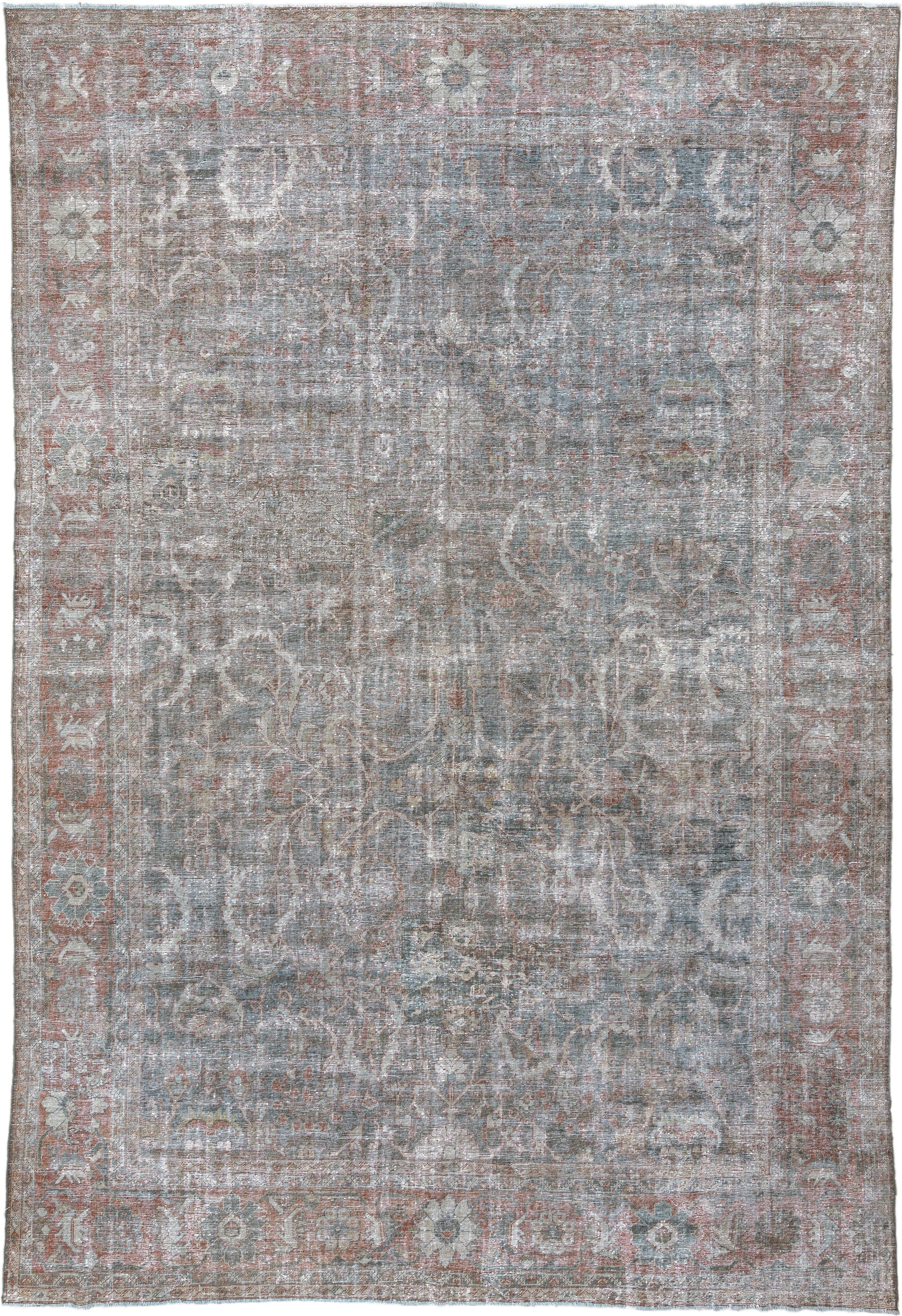 10' x 15' one-of-a-kind handmade antique Mahal oversize rug. Color palette: blue-gray, rust, ivory, taupe, slate, rose, gray