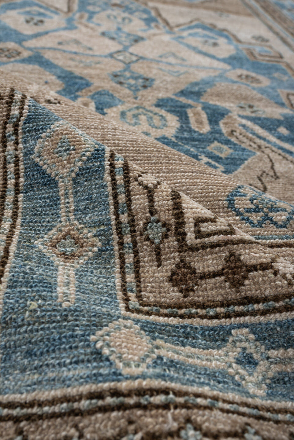 3' x 12' one-of-a-kind handmade antique Hamadan runner rug. Color palette: ivory, sky blue, taupe, brown, camel, light blue