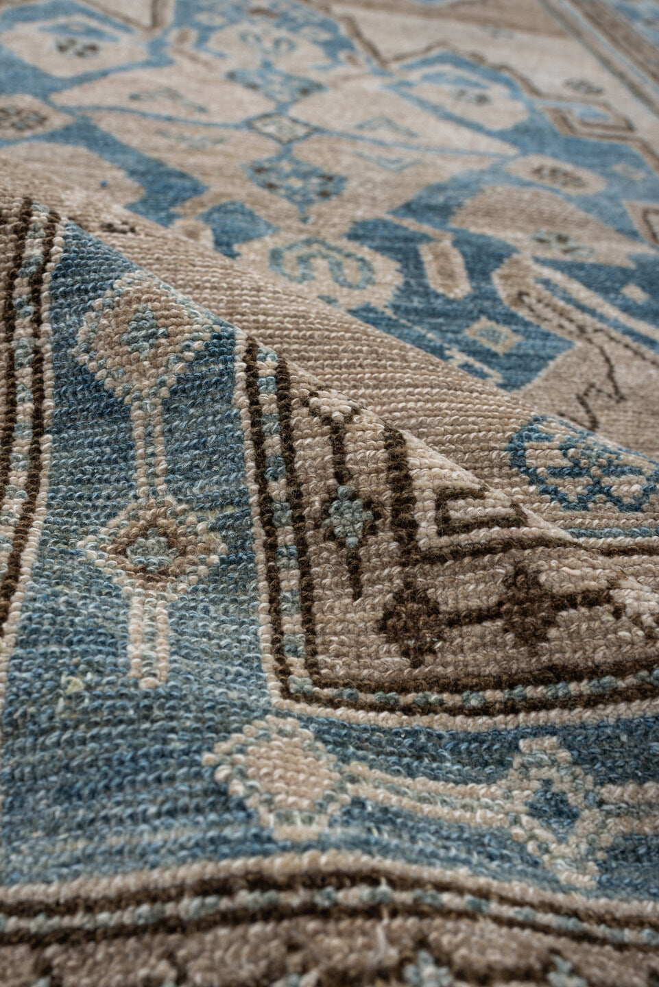 3' x 12' one-of-a-kind handmade antique Hamadan runner rug. Color palette: ivory, sky blue, taupe, brown, camel, light blue