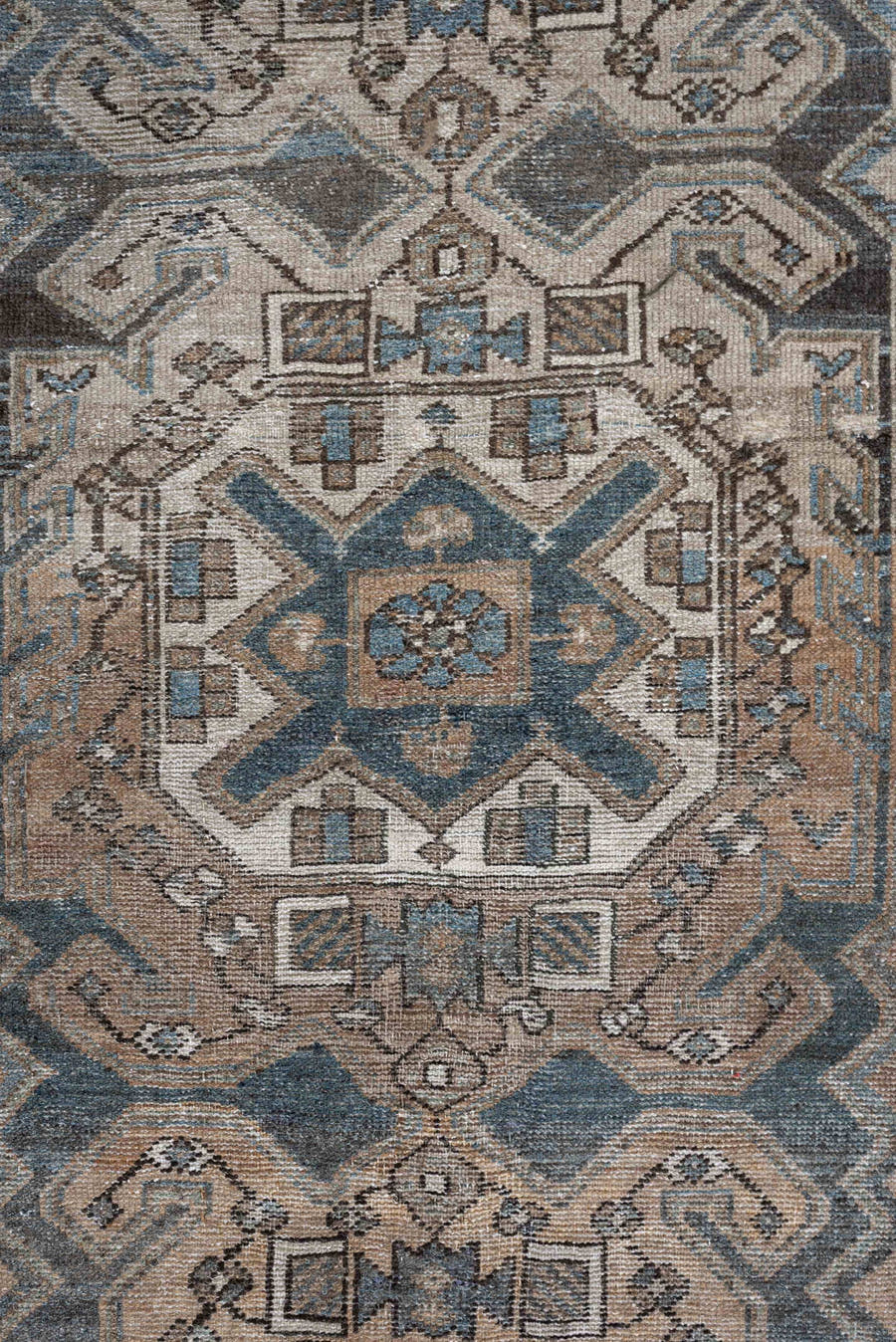 3' x 10' one-of-a-kind handmade antique Hamadan runner rug. Color palette: sky blue, taupe, ivory, charcoal, camel, slate