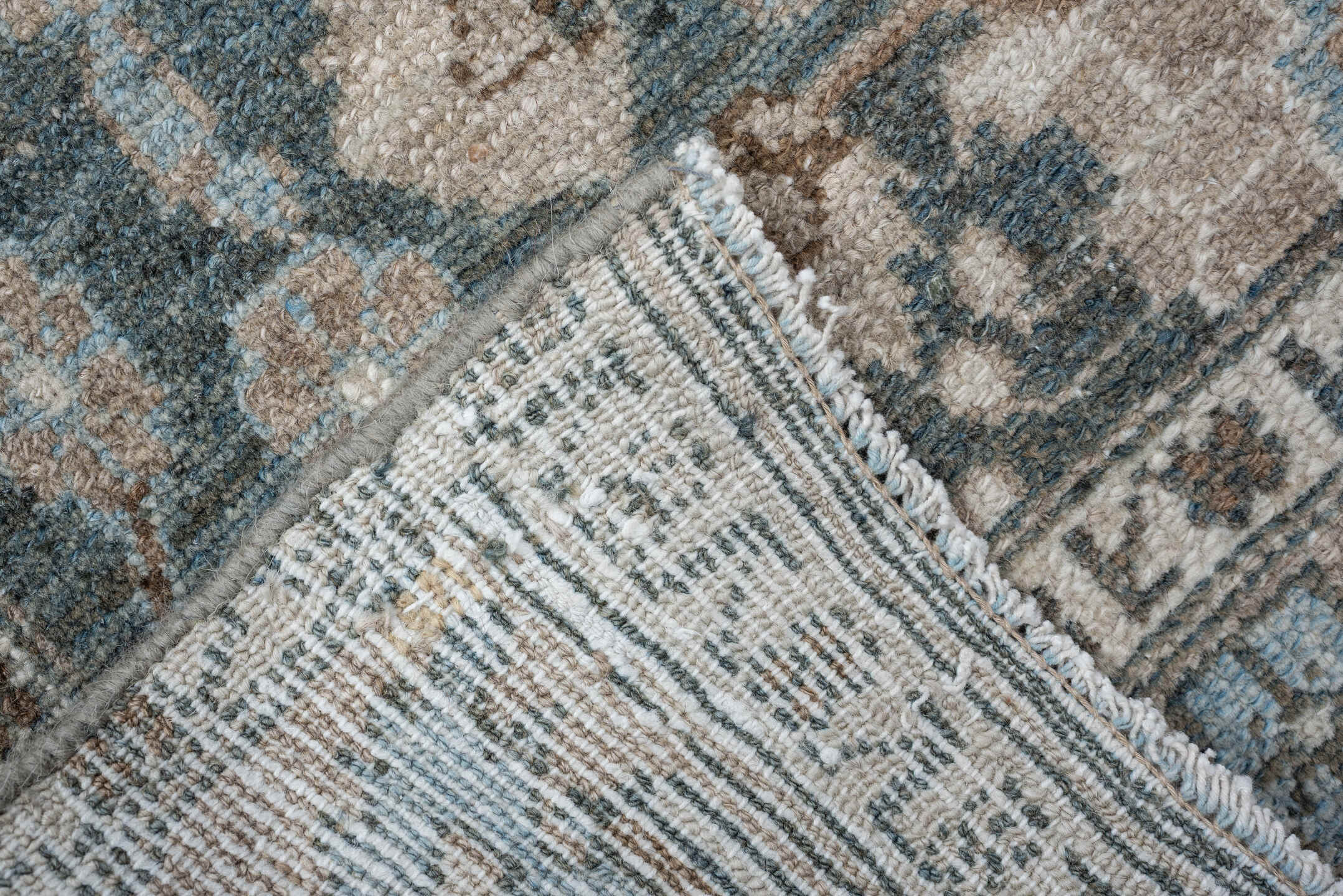 3' x 13' one-of-a-kind handmade antique Hamadan runner rug. Color palette: blue, ivory, taupe, brown, beige, sage, gray