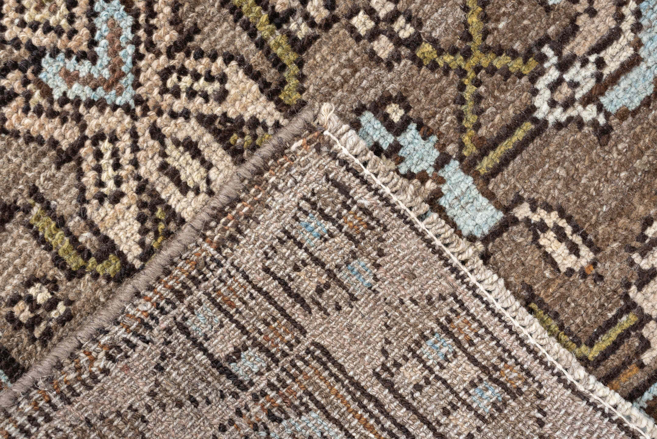 4' x 8' one-of-a-kind handmade antique Malayer runner rug. Color palette: taupe, ivory, sky blue, olive, rust, brown, peach