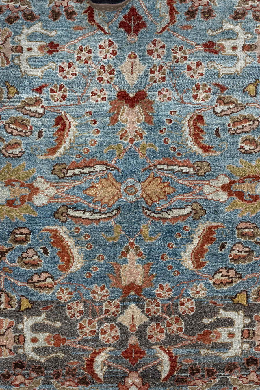 3' x 5' one-of-a-kind handmade antique Lilian small size rug. Color palette: sky blue, rust, ivory, taupe, olive, brown